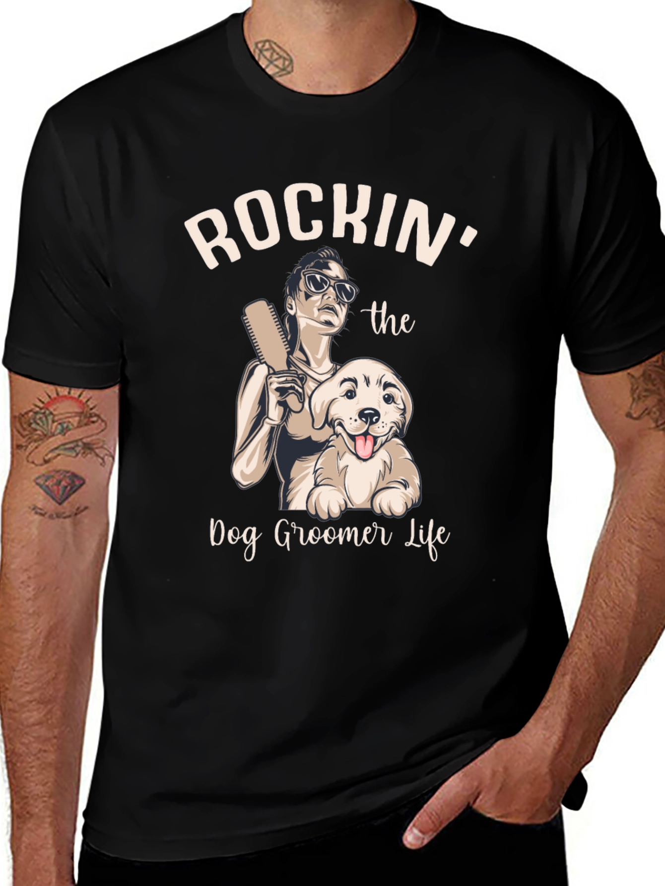 Camiseta Rockin Dog Groomer Life Negra