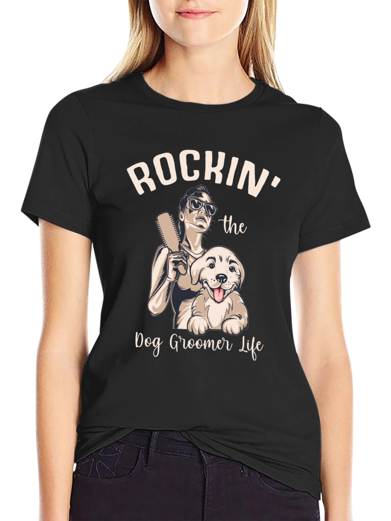 Camiseta Rockin Dog Groomer Life Negra