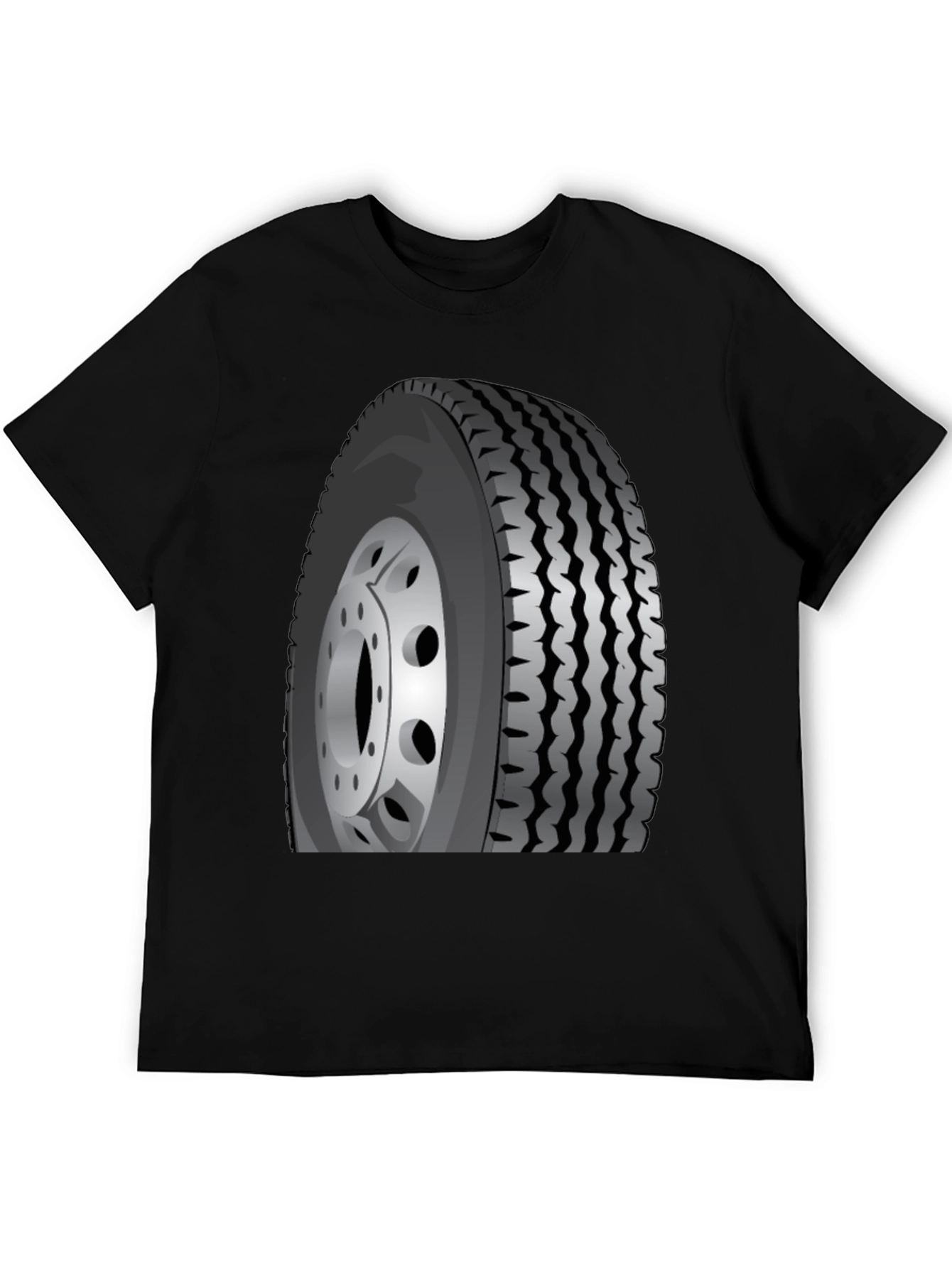 Camiseta Negra con Diseño de Llanta de Camión