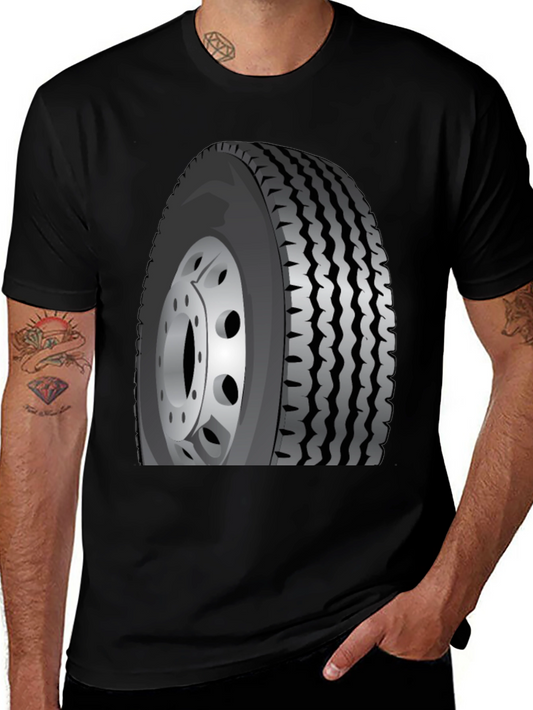 Camiseta Negra con Diseño de Llanta de Camión