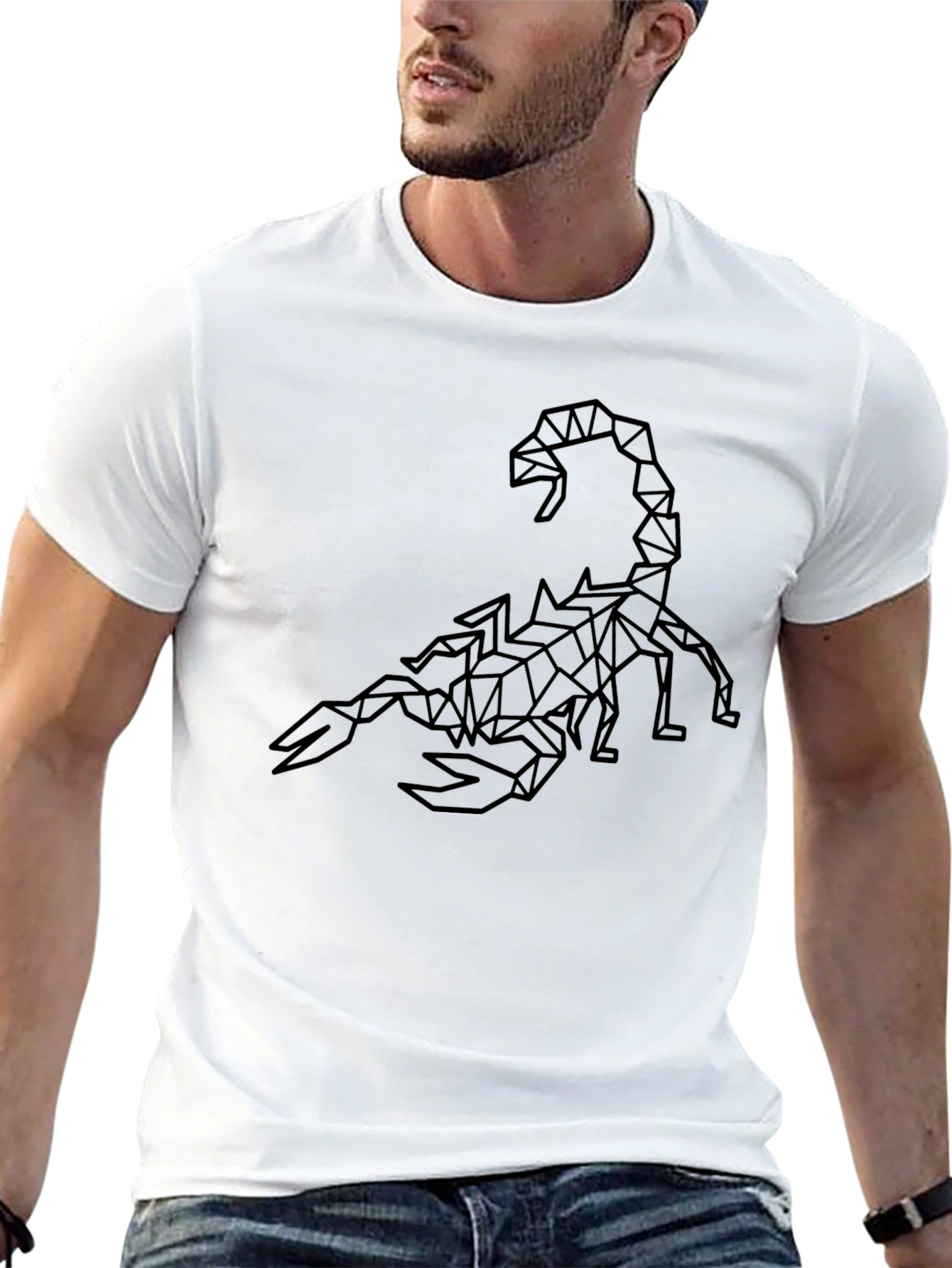 Camiseta Negra Hombre Diseño Escorpión Geométrico