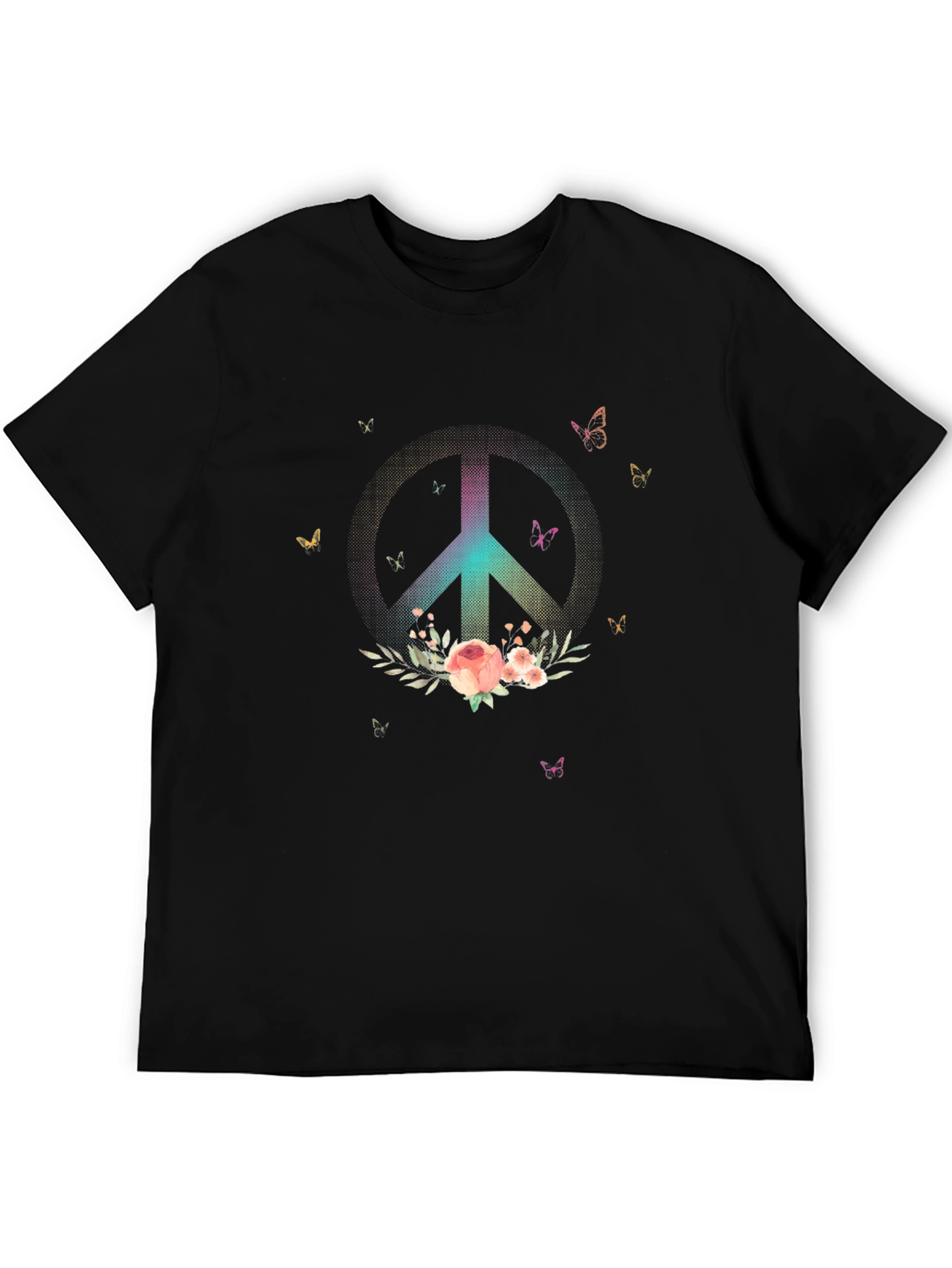 Camiseta Negra con Símbolo de Paz Floral