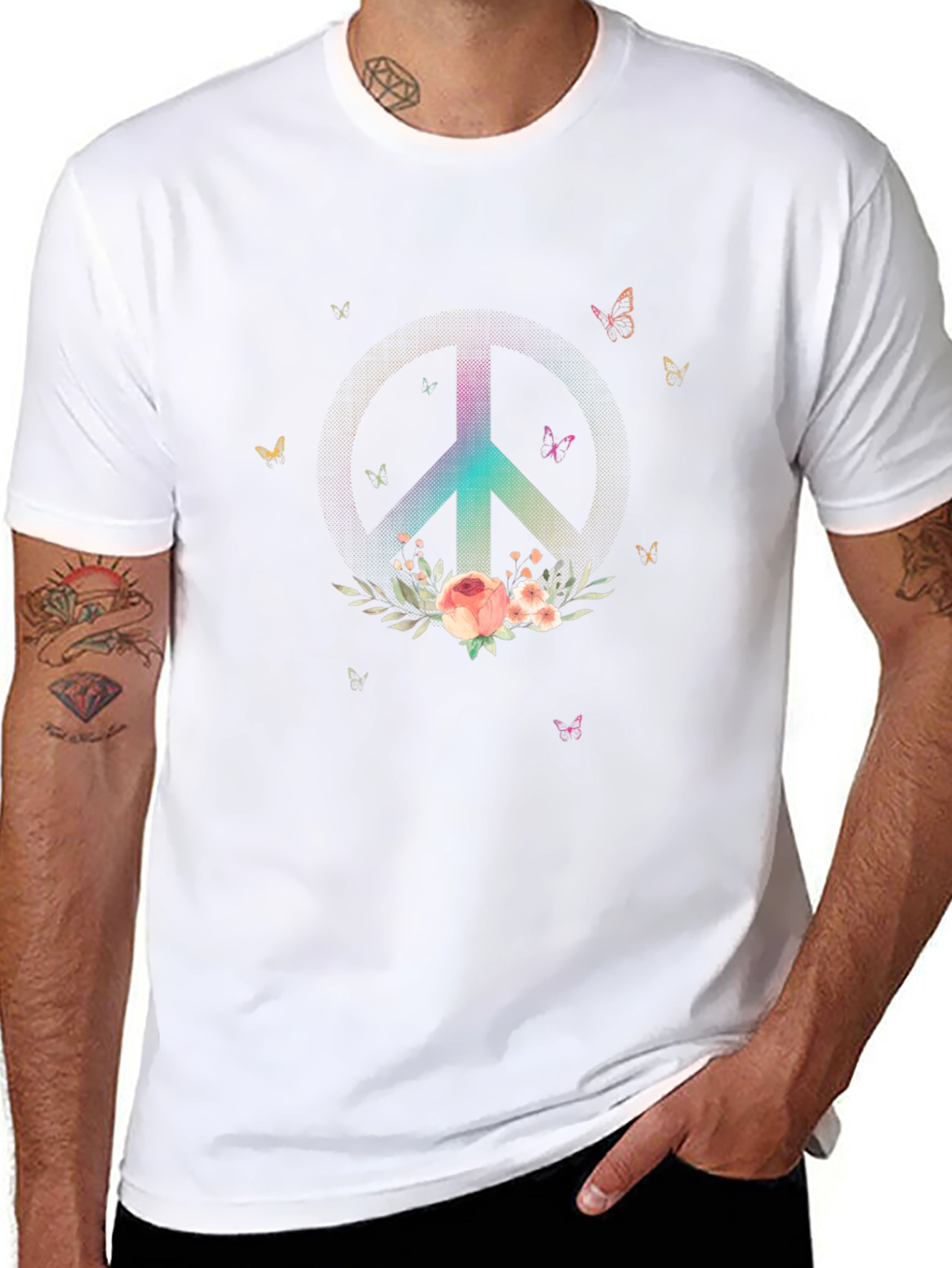 Camiseta Negra con Símbolo de Paz Floral