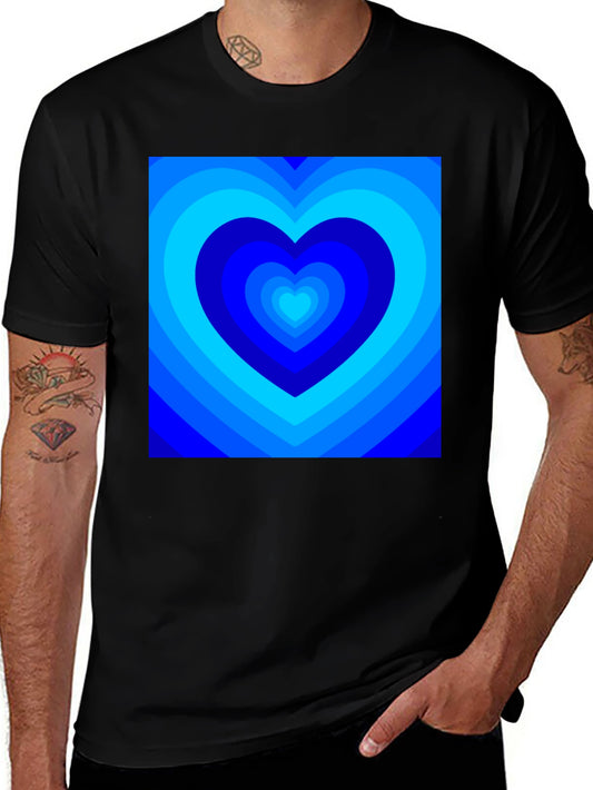 Camiseta Negra con Diseño de Corazón Azul Degradado