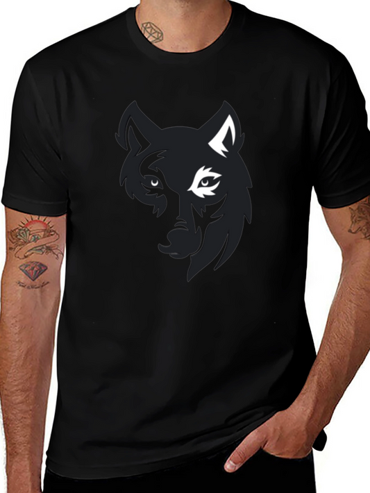 Camiseta Negra con Diseño de Lobo Minimalista