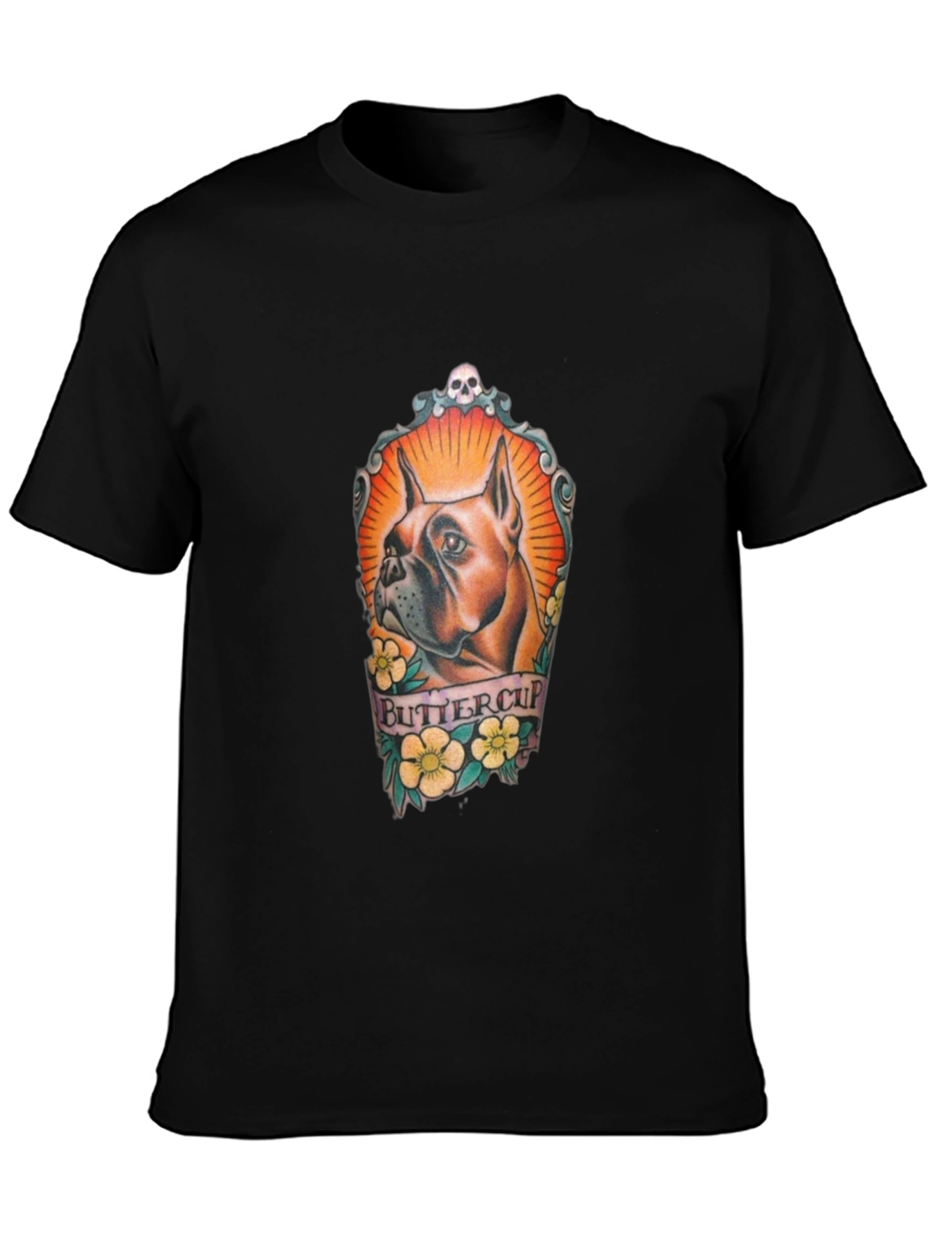 Camiseta Negra Estampada con Diseño de Bulldog Buttercup