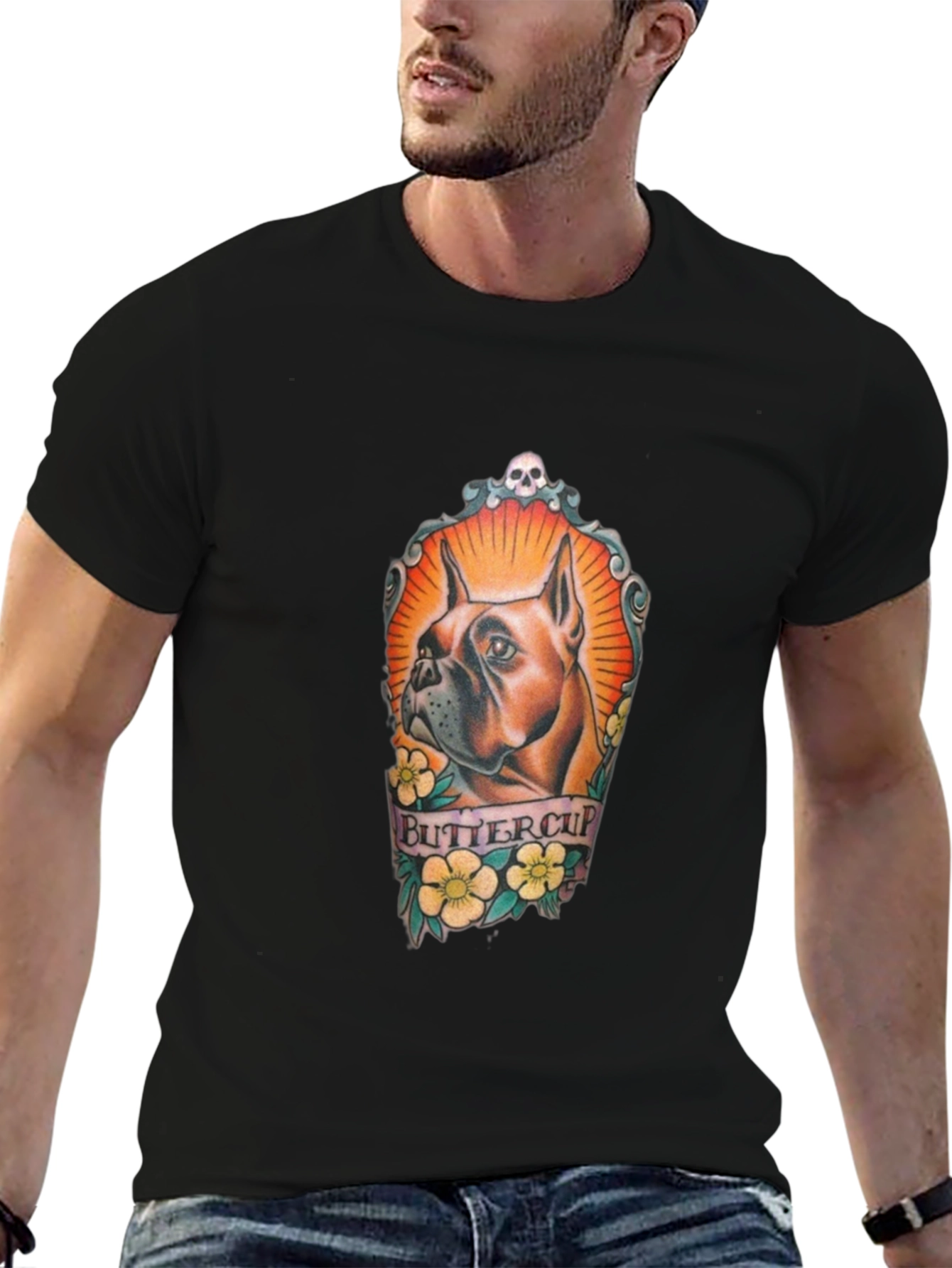 Camiseta Negra Estampada con Diseño de Bulldog Buttercup