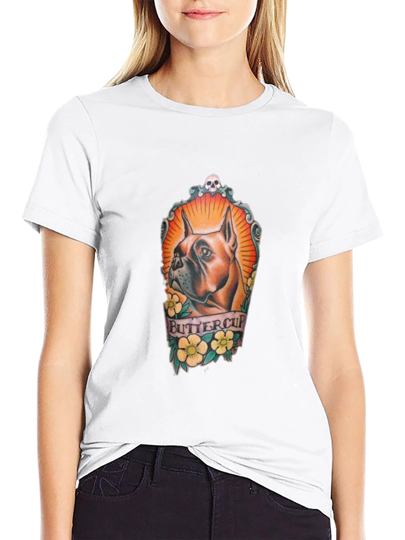 Camiseta Negra Estampada con Diseño de Bulldog Buttercup