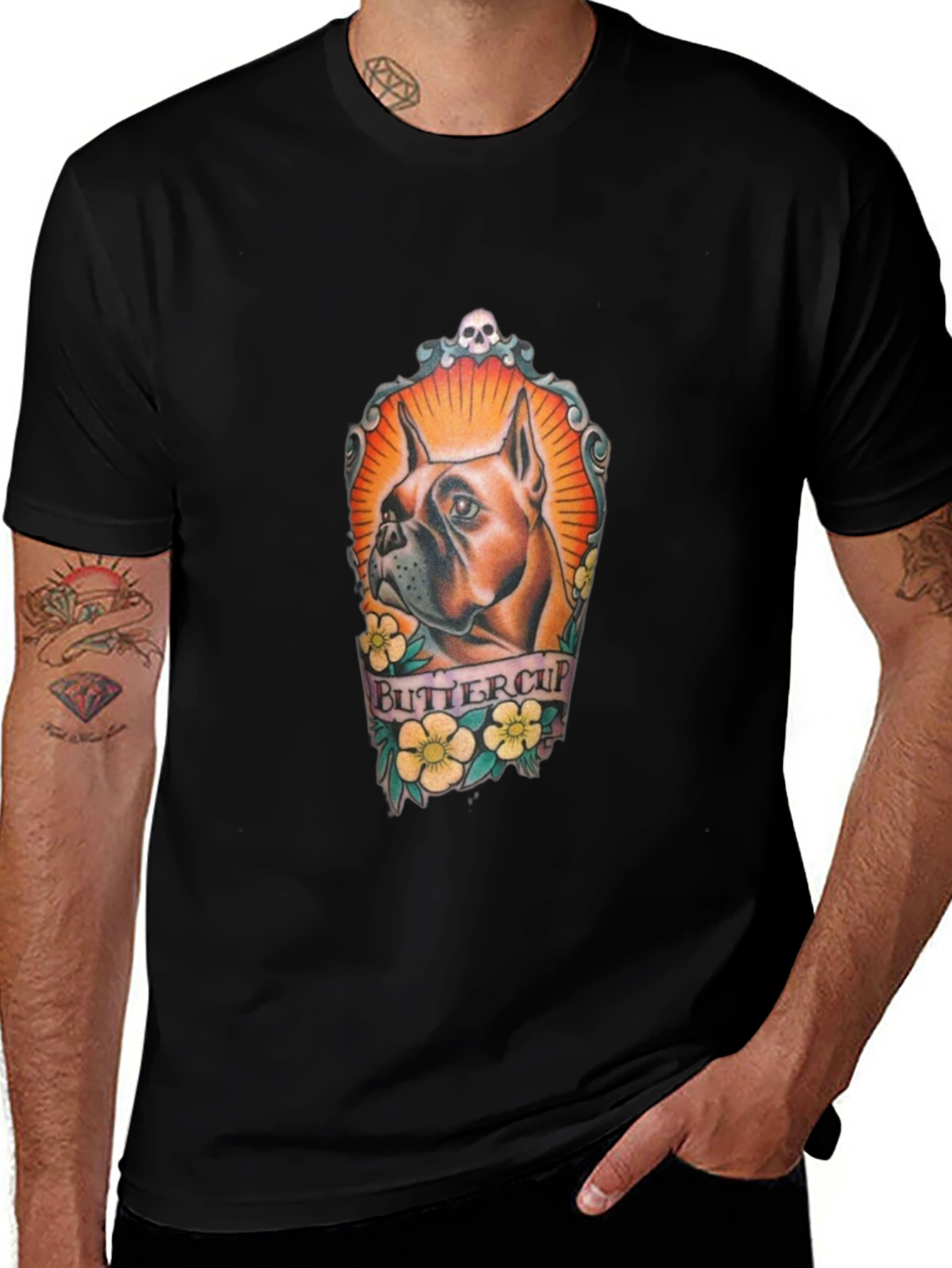 Camiseta Negra Estampada con Diseño de Bulldog Buttercup