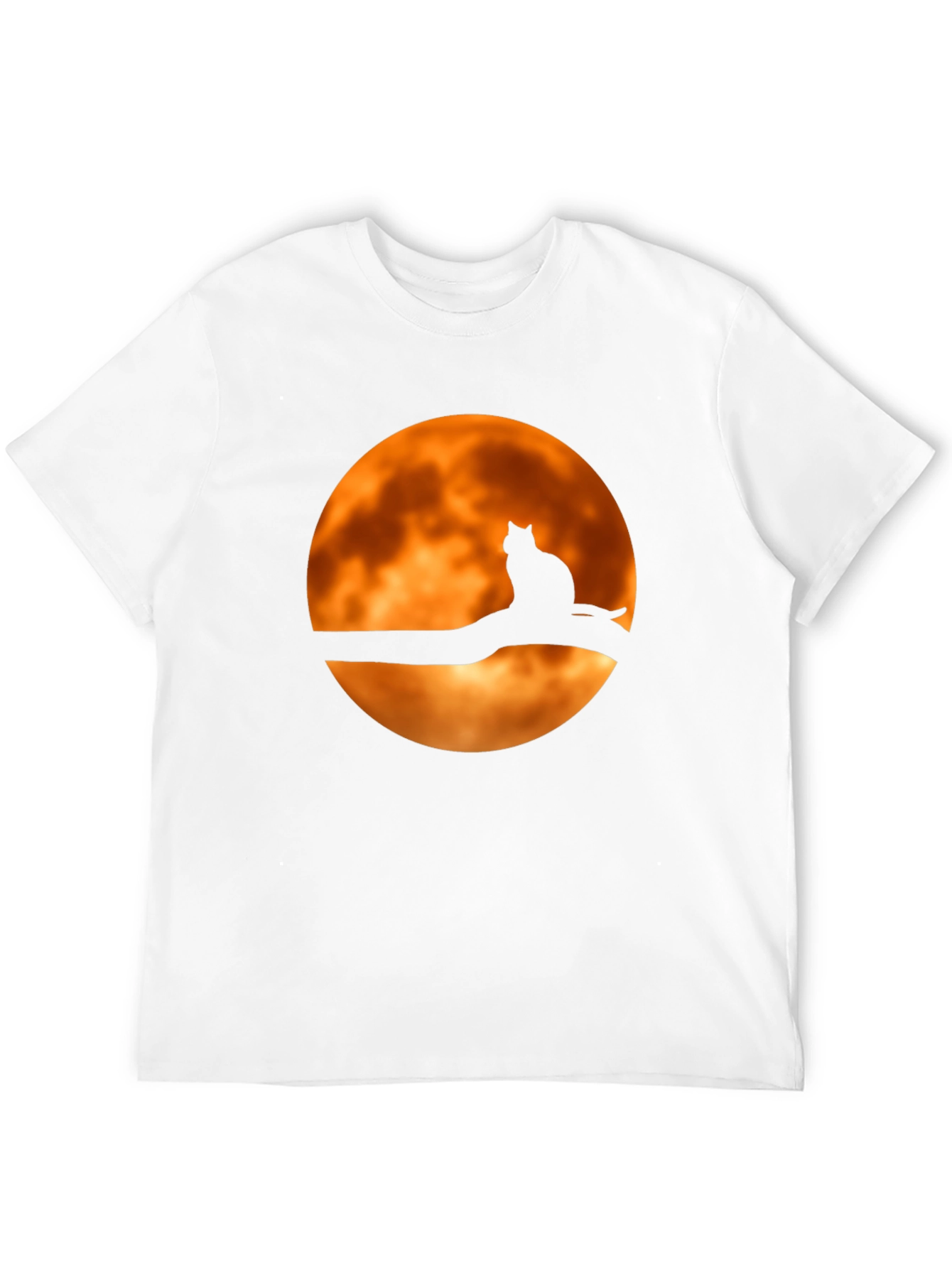 Camiseta Negra Gato Luna Naranja