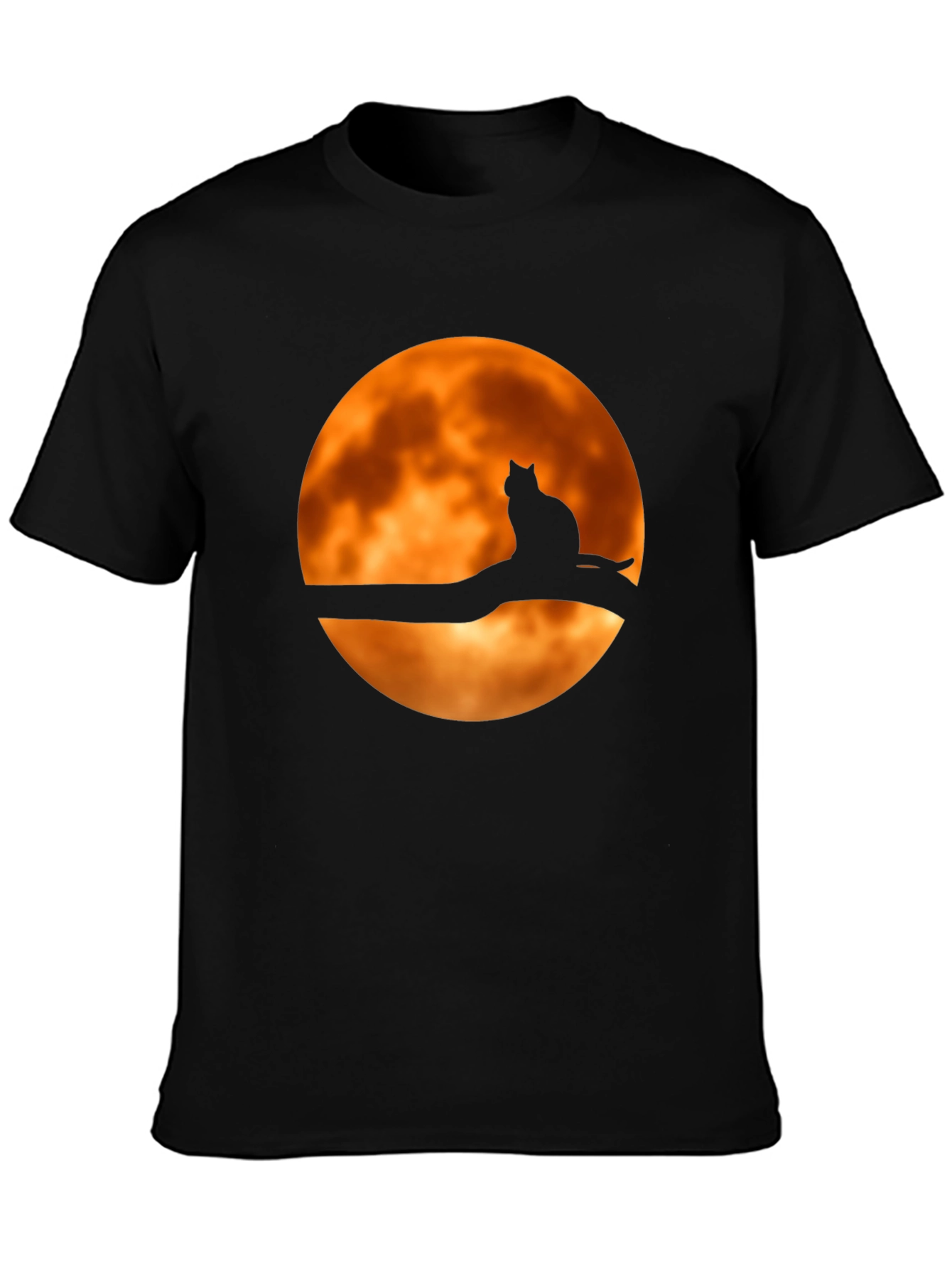 Camiseta Negra Gato Luna Naranja