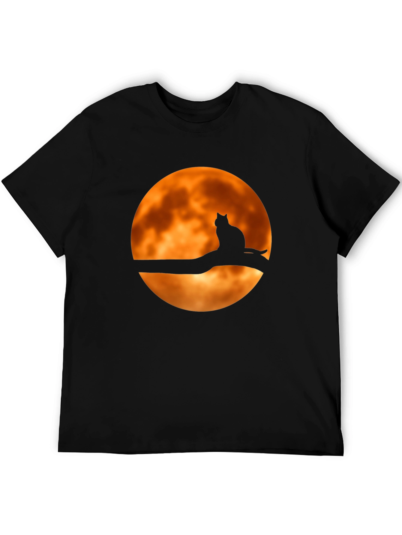Camiseta Negra Gato Luna Naranja