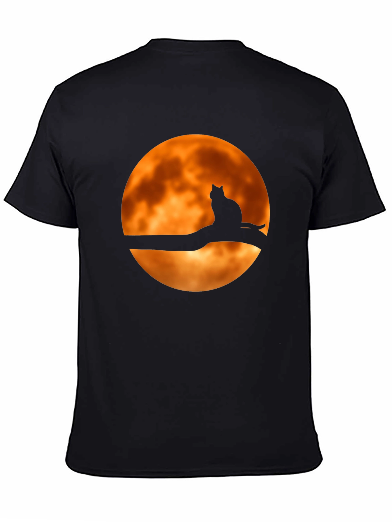 Camiseta Negra Gato Luna Naranja