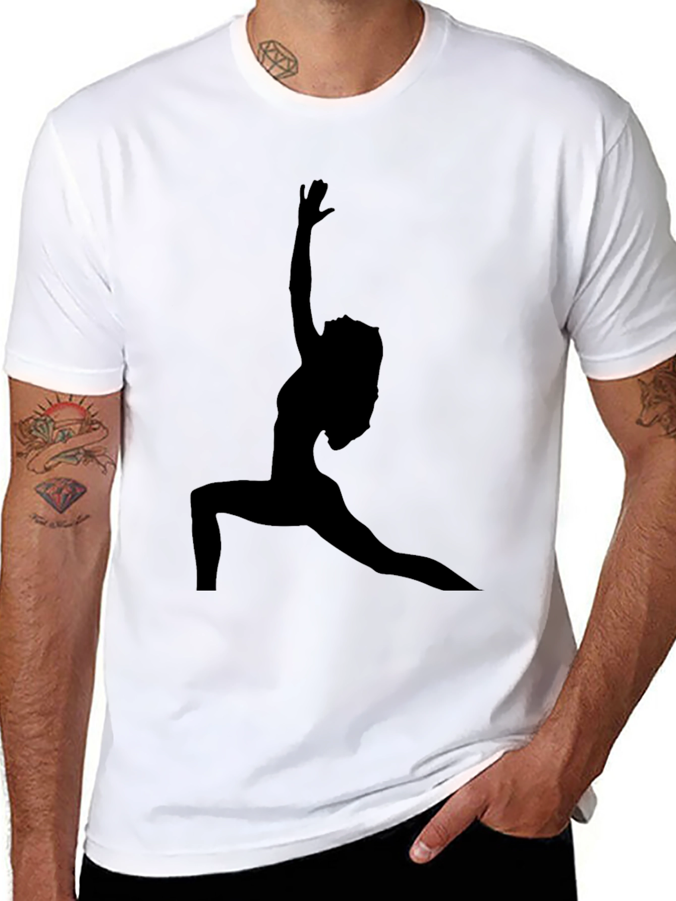 Camiseta Negra con Silueta de Yoga para Hombre