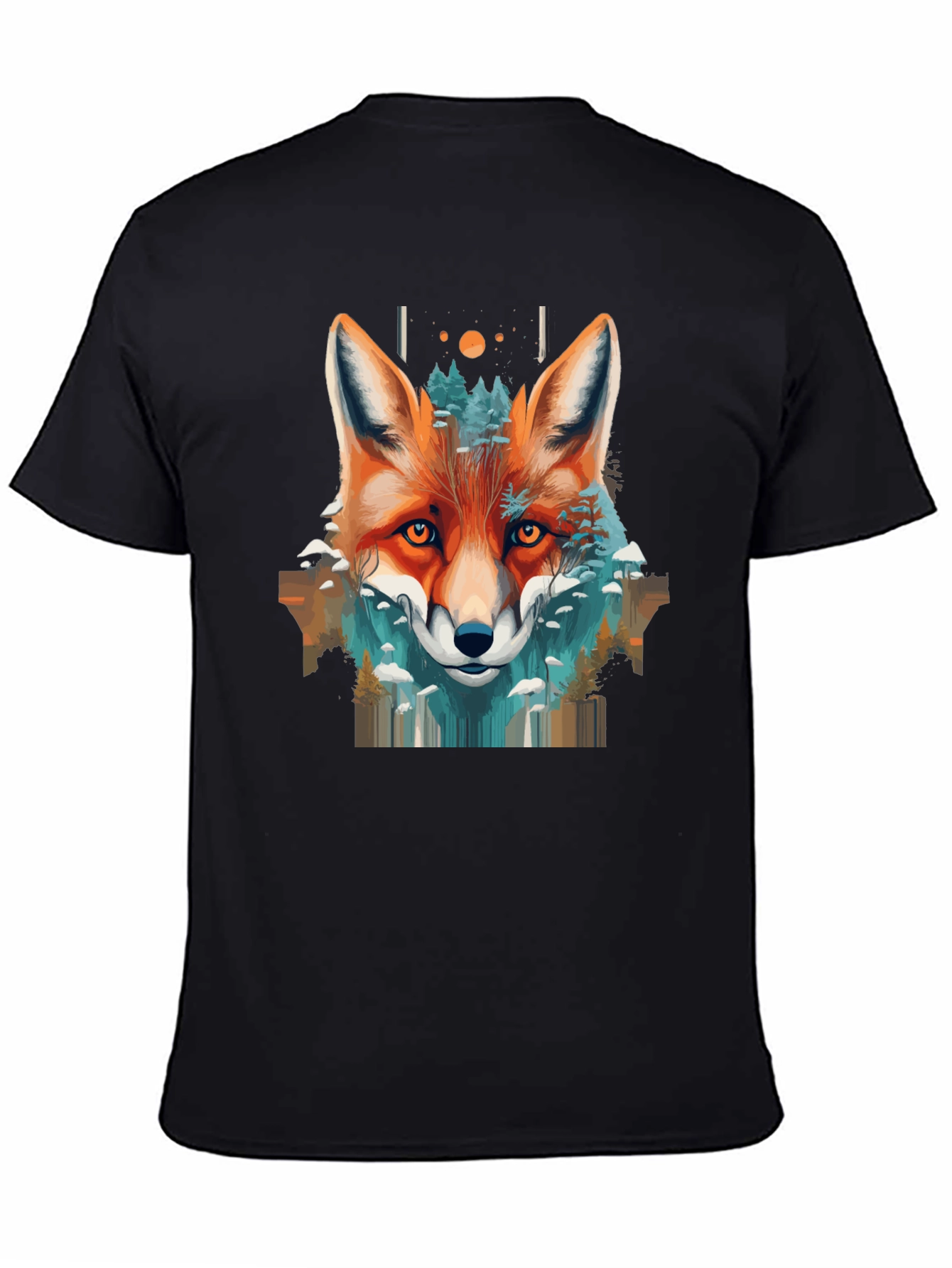 Camiseta Negra con Diseño de Zorro y Naturaleza