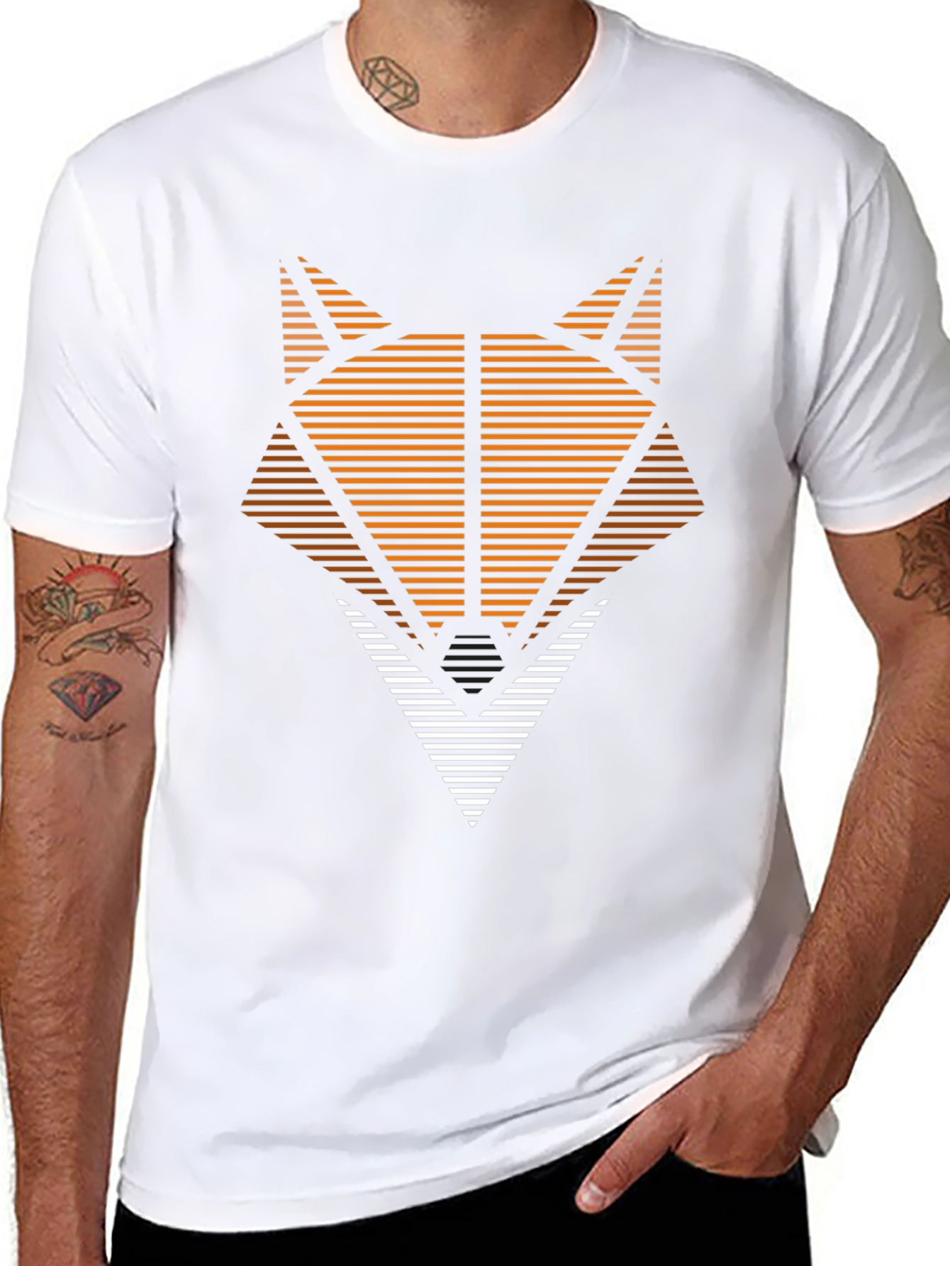 Camiseta Hombre Diseño Zorro Geométrico