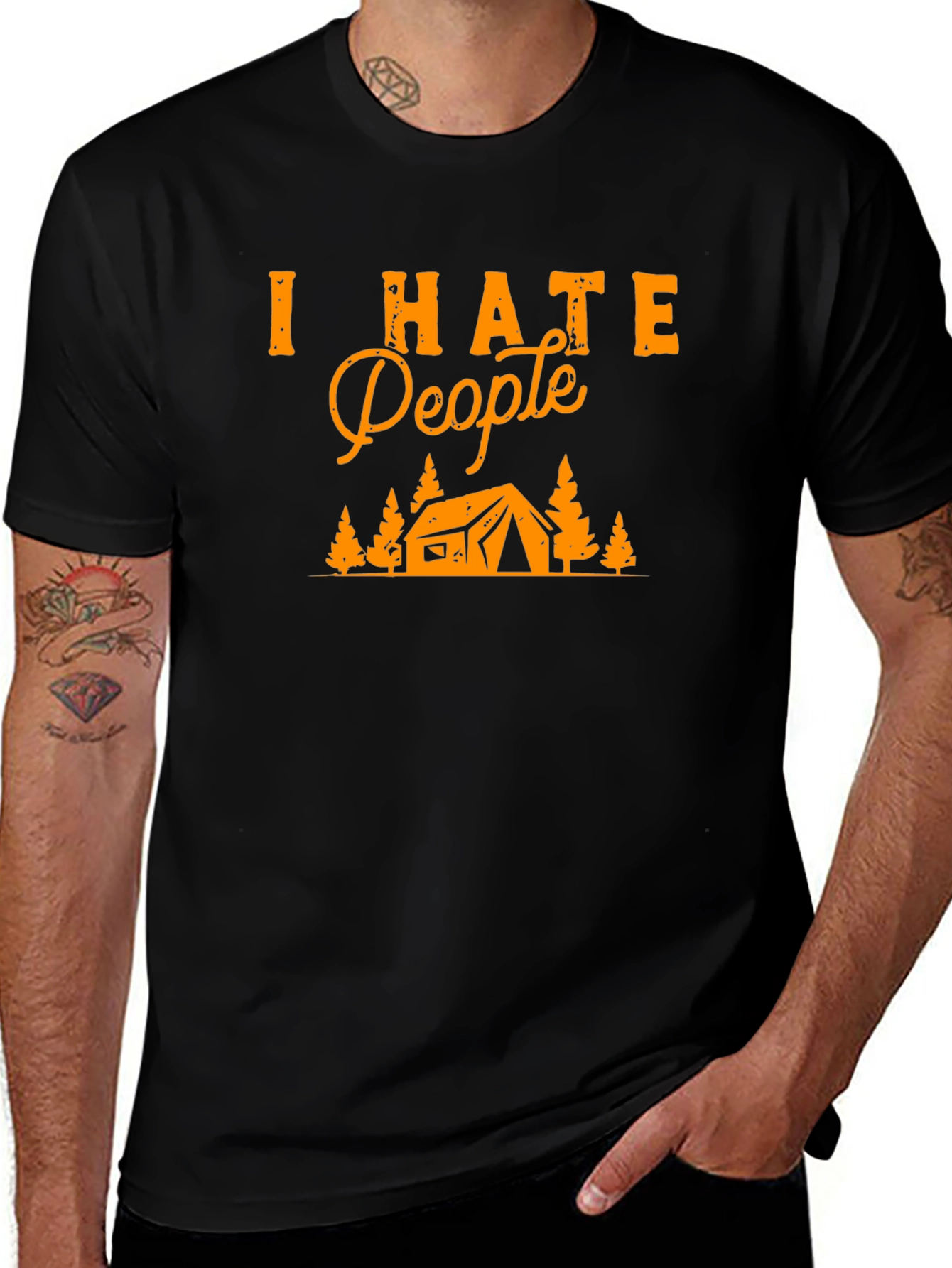Camiseta Negra Odio a la Gente para Camping
