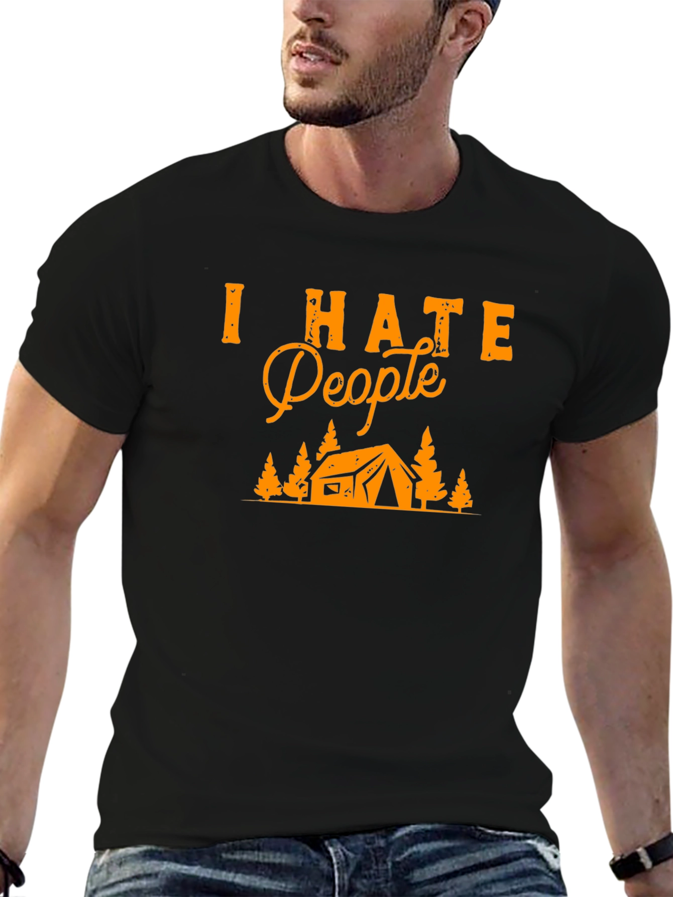 Camiseta Negra Odio a la Gente para Camping