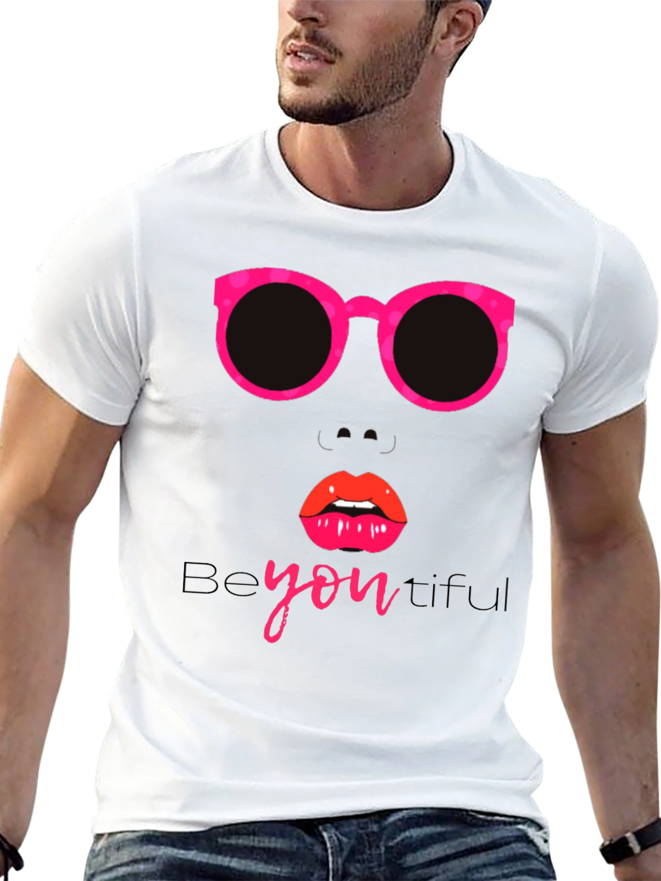 Camiseta Negra con Diseño de Gafas y Labios