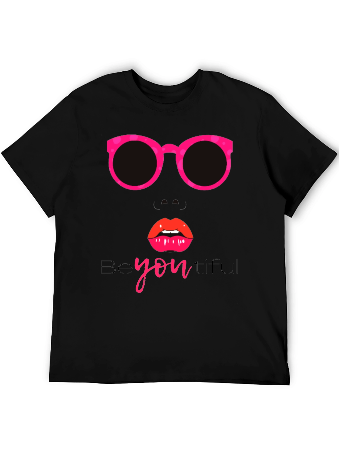 Camiseta Negra con Diseño de Gafas y Labios
