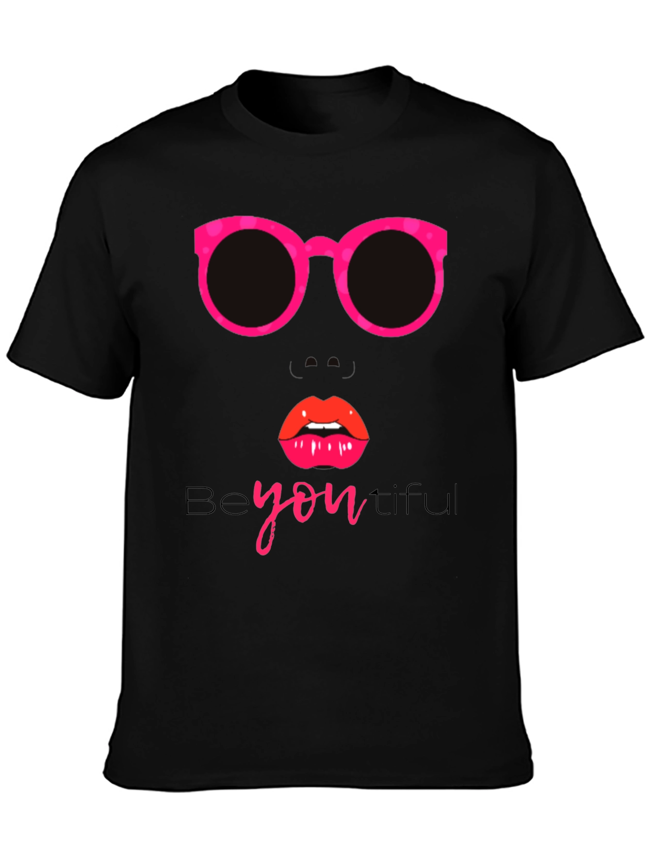 Camiseta Negra con Diseño de Gafas y Labios