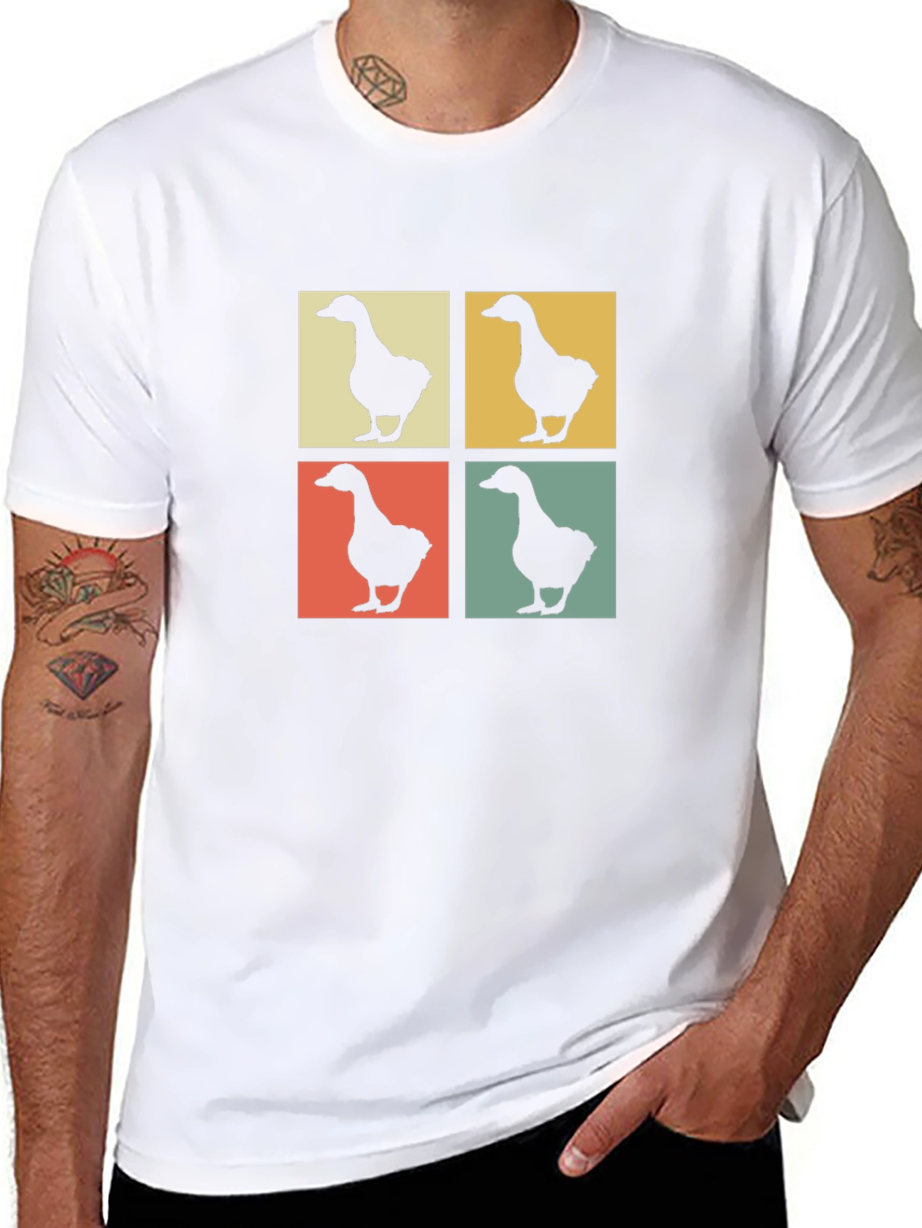 Camiseta Hombre Diseño Retro Patos Cuadrados