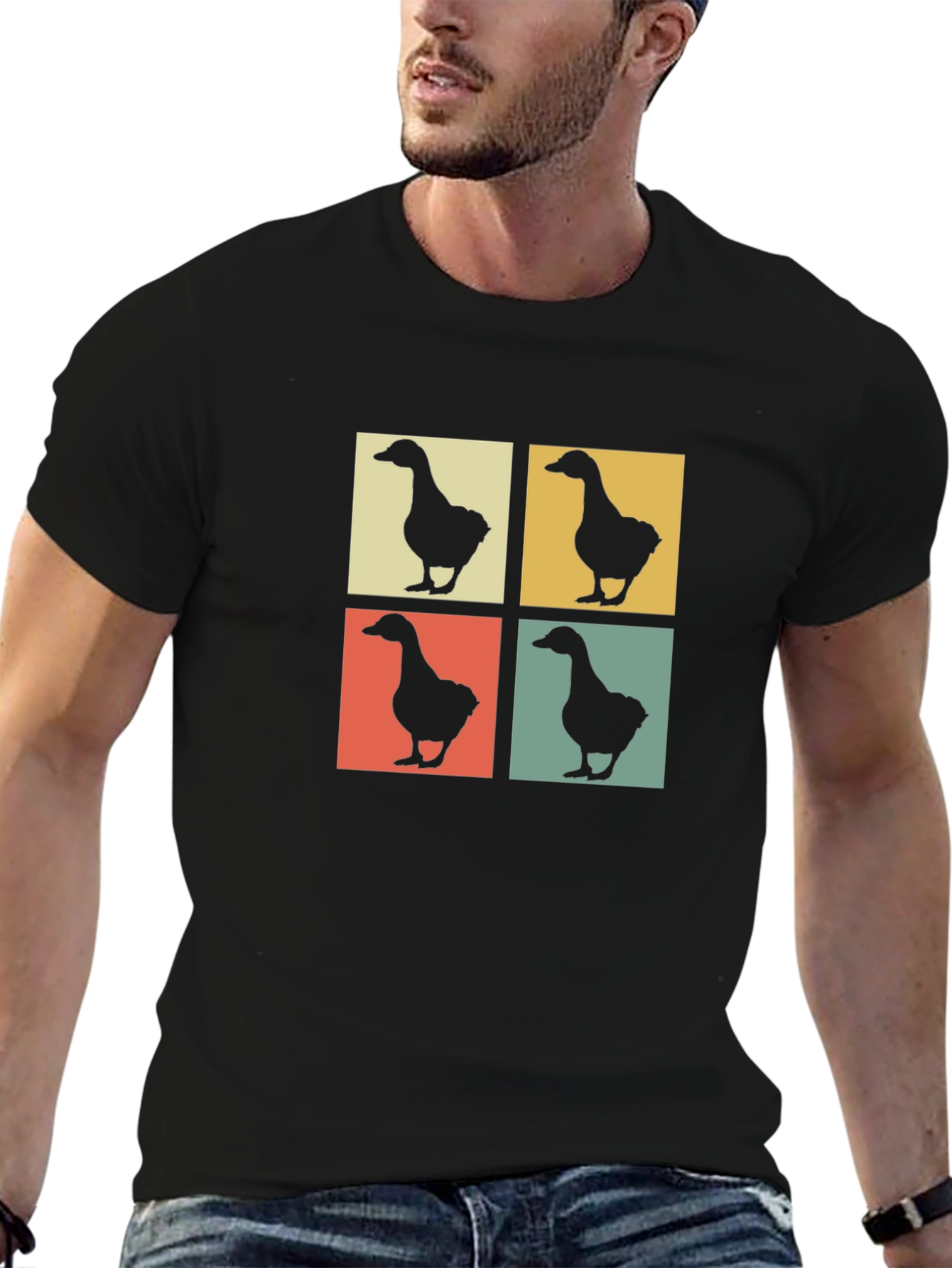 Camiseta Hombre Diseño Retro Patos Cuadrados