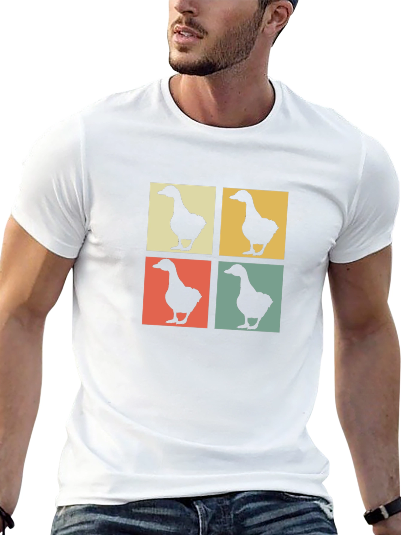 Camiseta Hombre Diseño Retro Patos Cuadrados