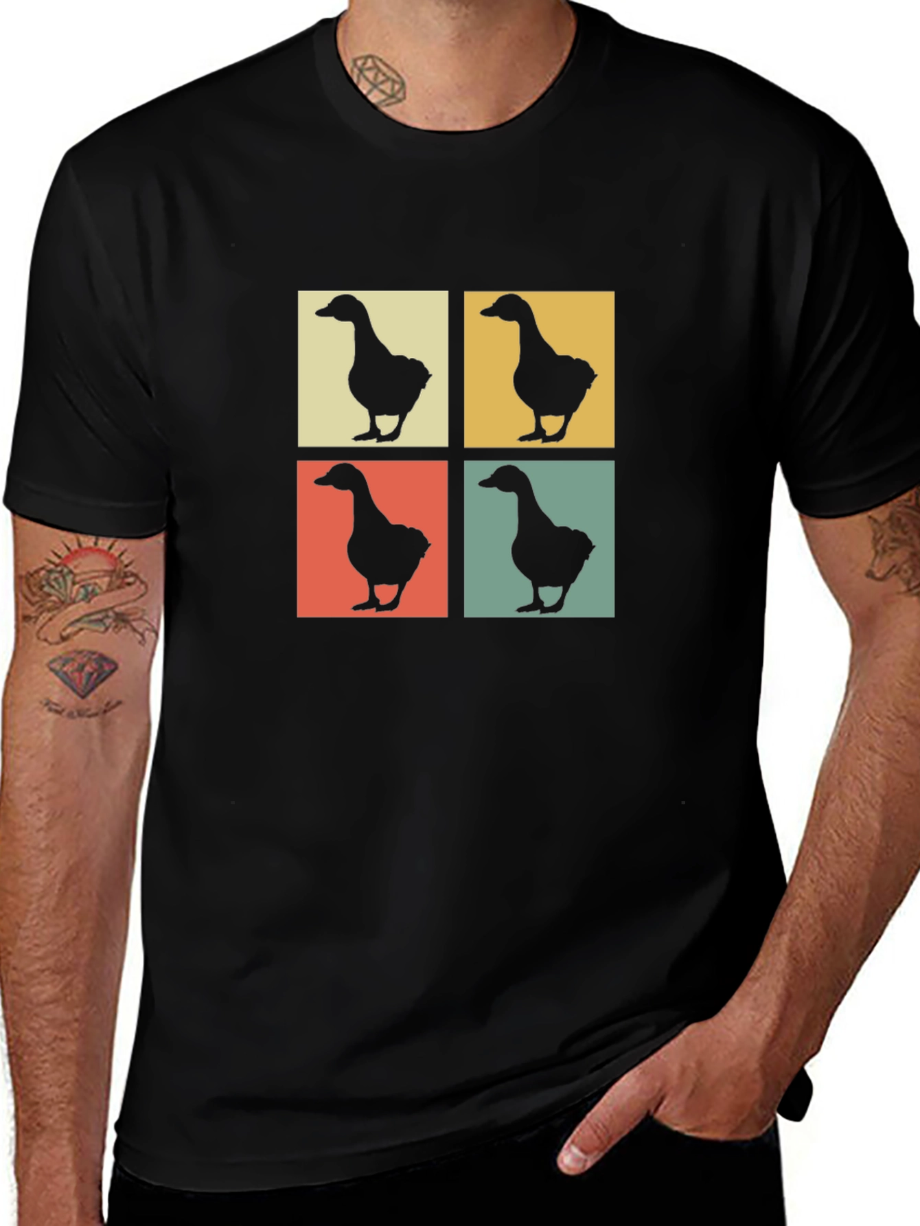 Camiseta Hombre Diseño Retro Patos Cuadrados