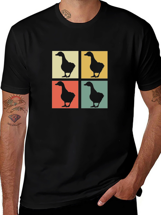 Camiseta Hombre Diseño Retro Patos Cuadrados