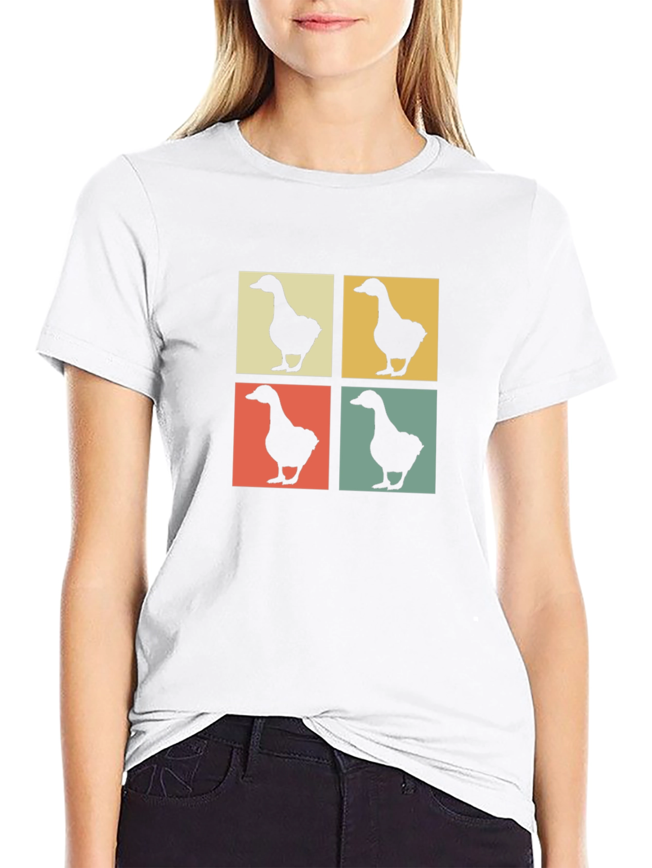 Camiseta Hombre Diseño Retro Patos Cuadrados