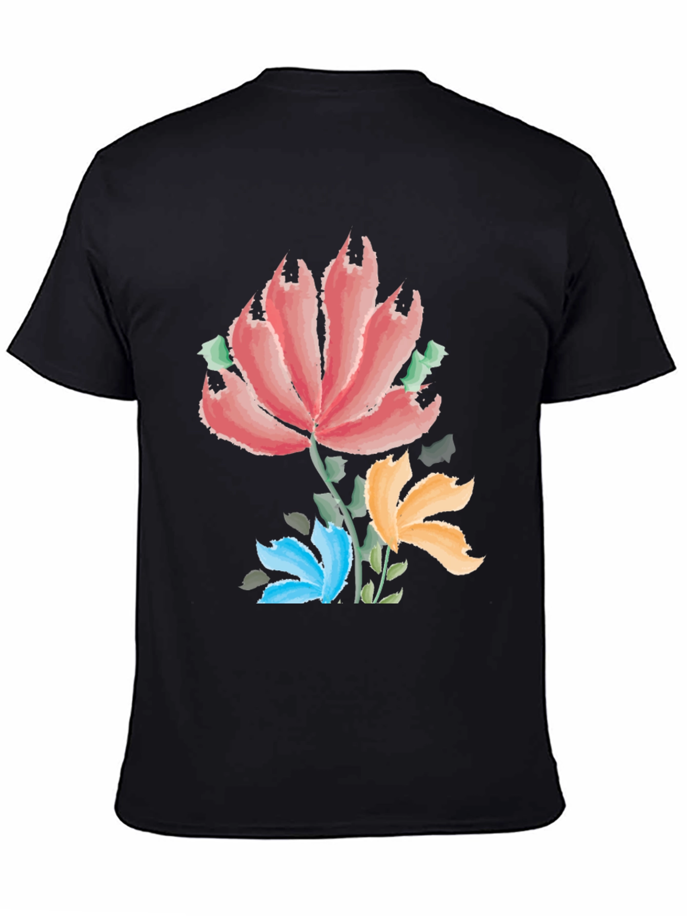 Camiseta Negra con Estampado Floral Artístico