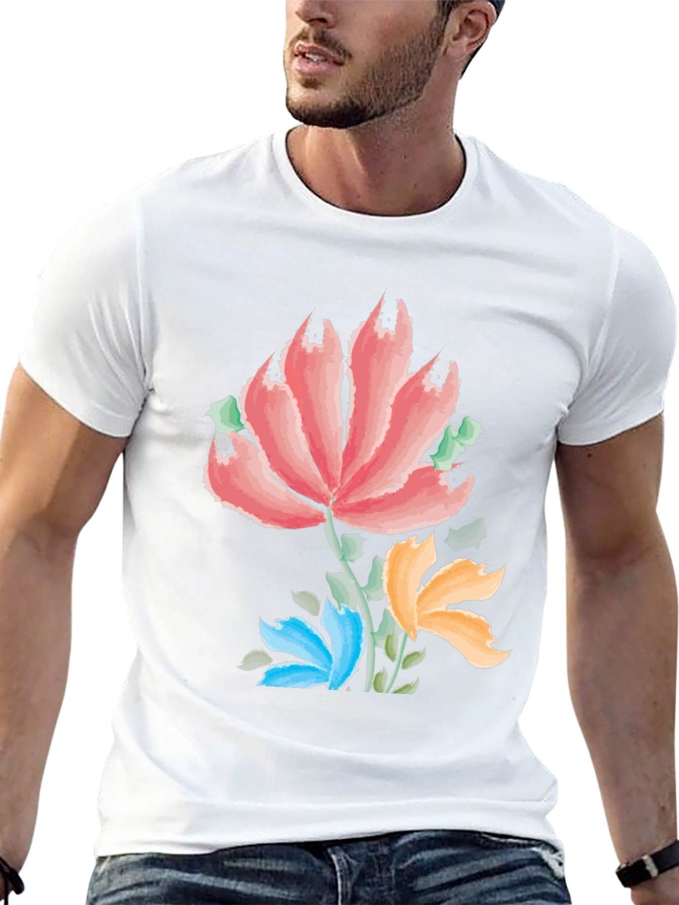 Camiseta Negra con Estampado Floral Artístico