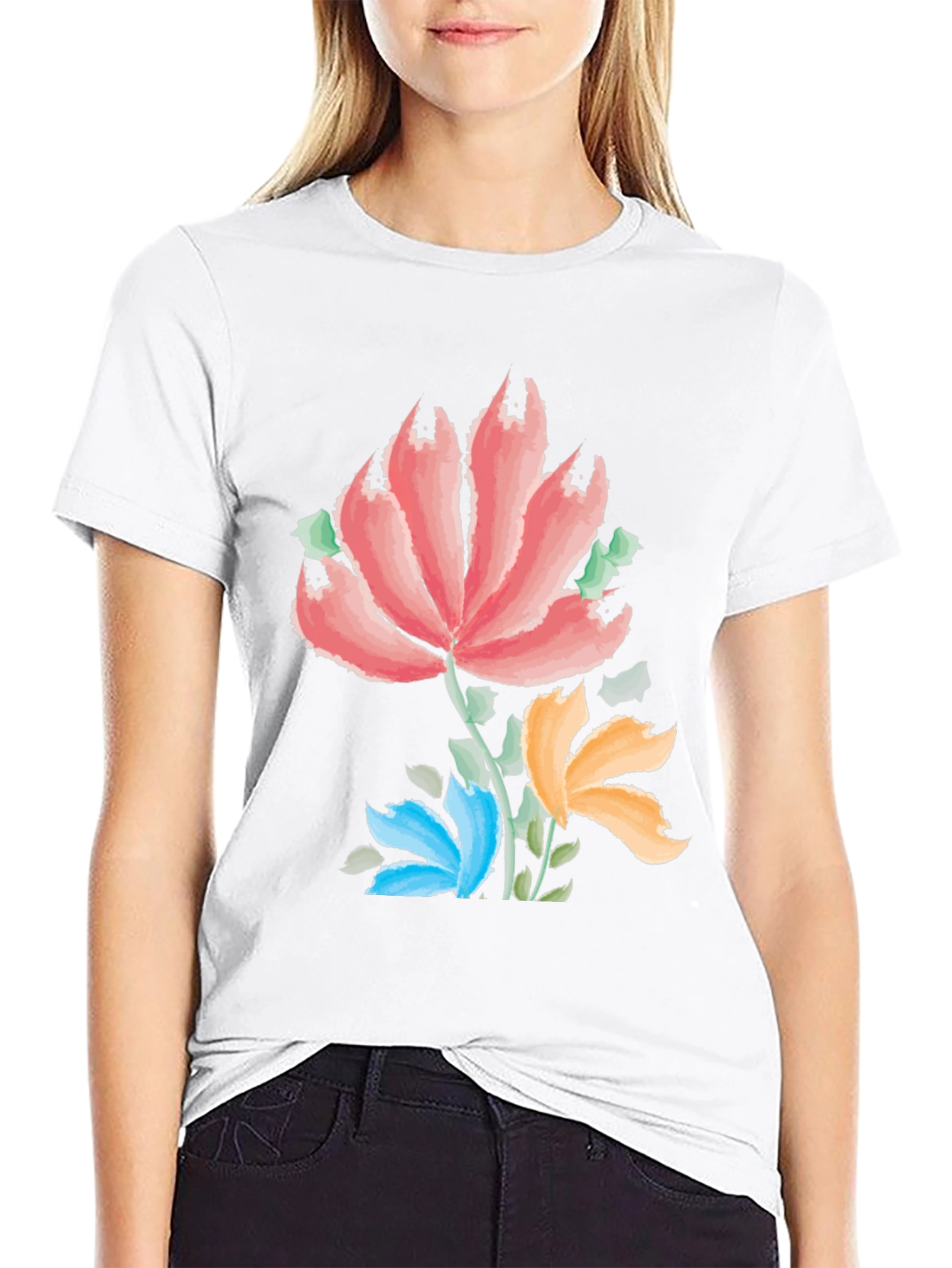 Camiseta Negra con Estampado Floral Artístico