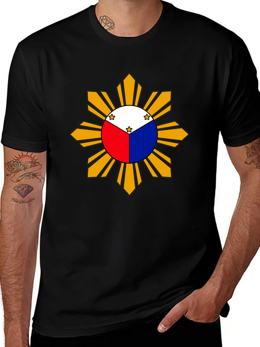 Camiseta Negra con Diseño de Sol Filipino