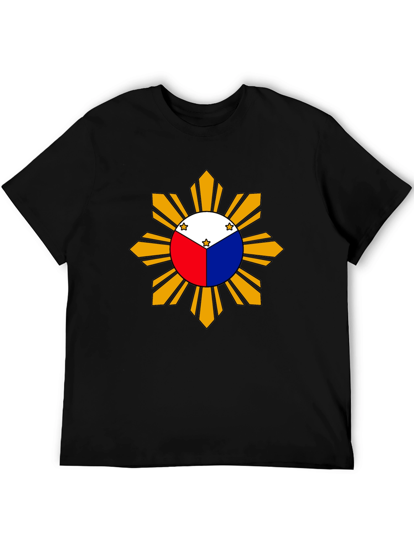 Camiseta Negra con Diseño de Sol Filipino