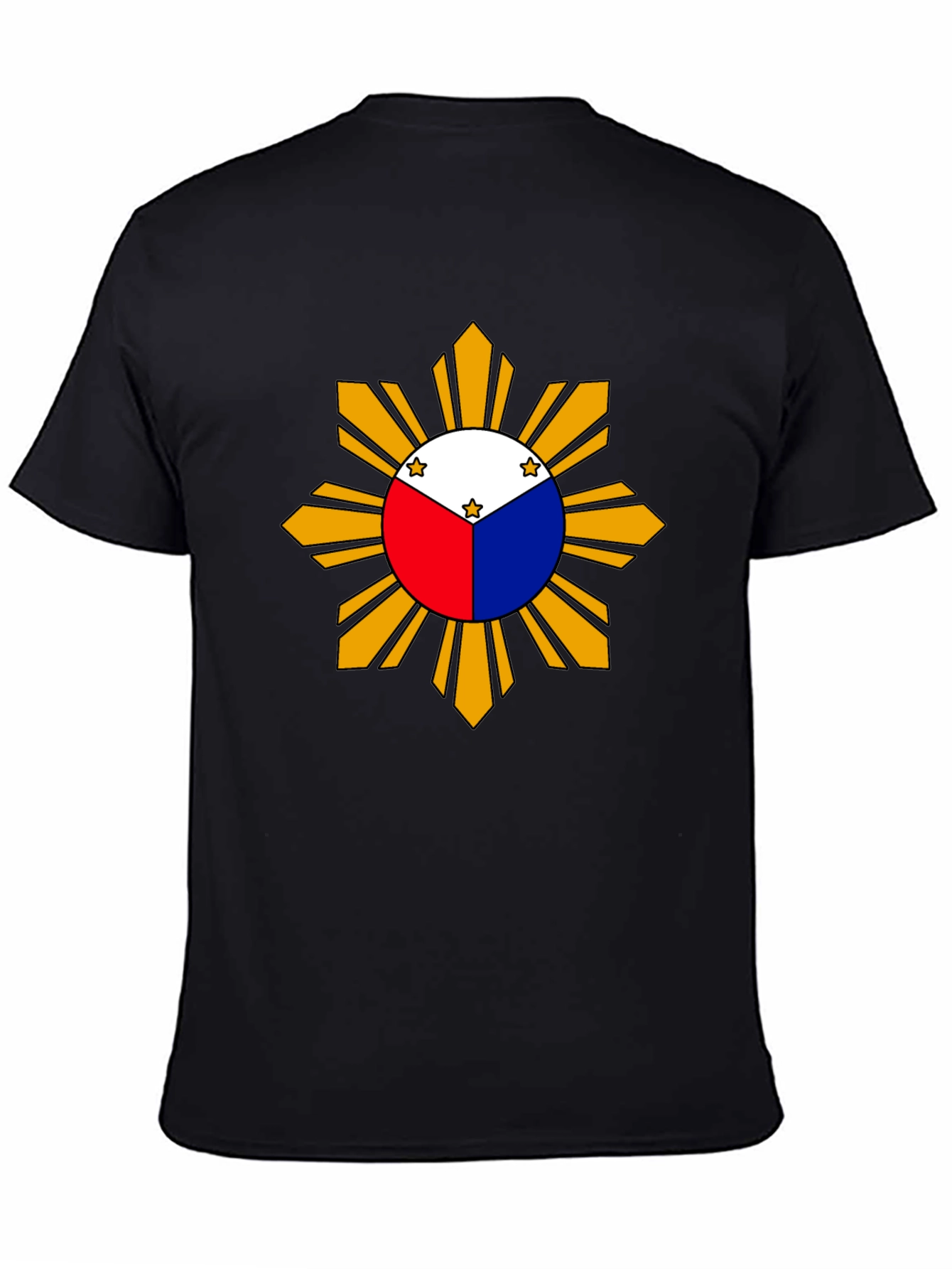 Camiseta Negra con Diseño de Sol Filipino