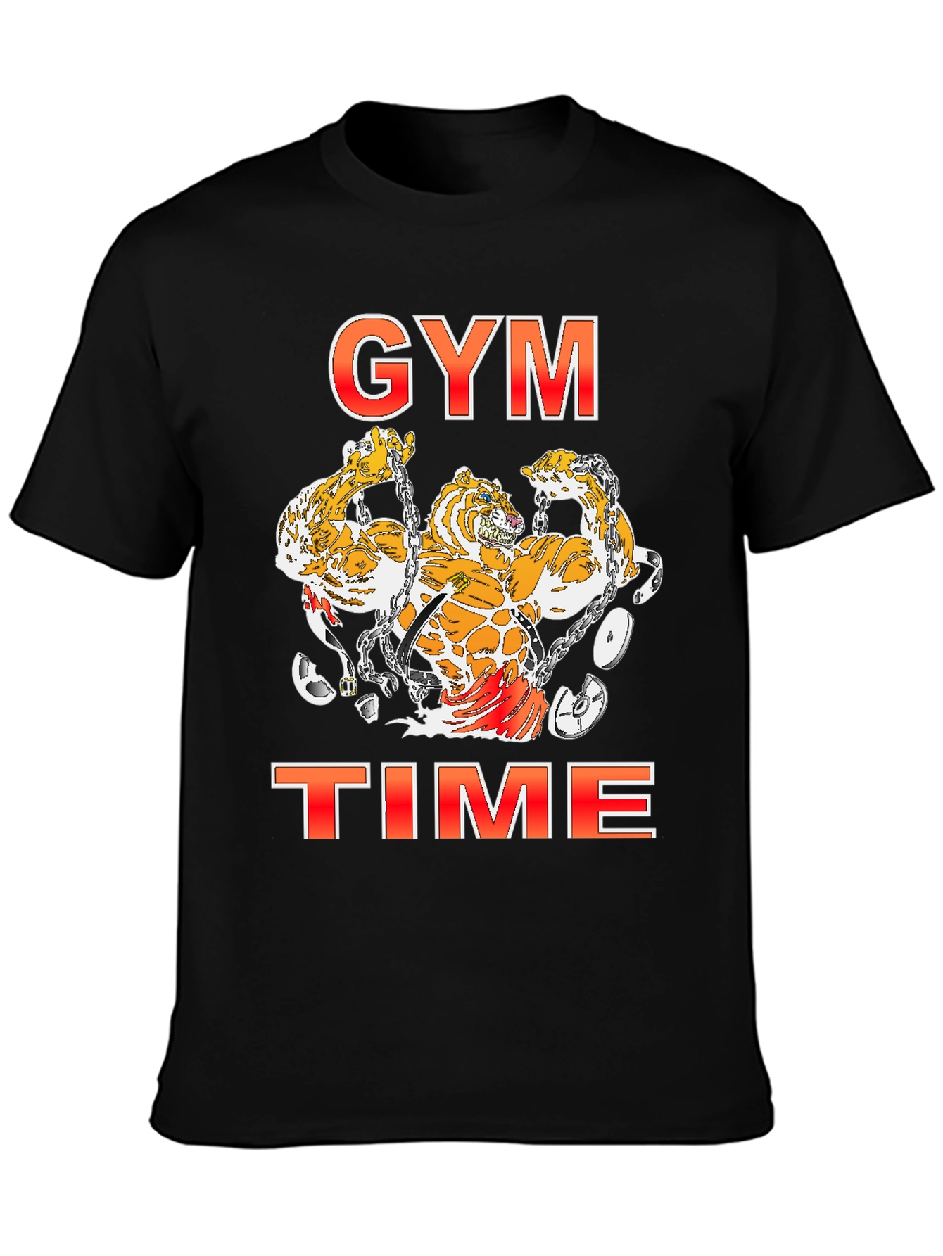 Camiseta Negra Estampada Gym Time con Tigres Musculosos