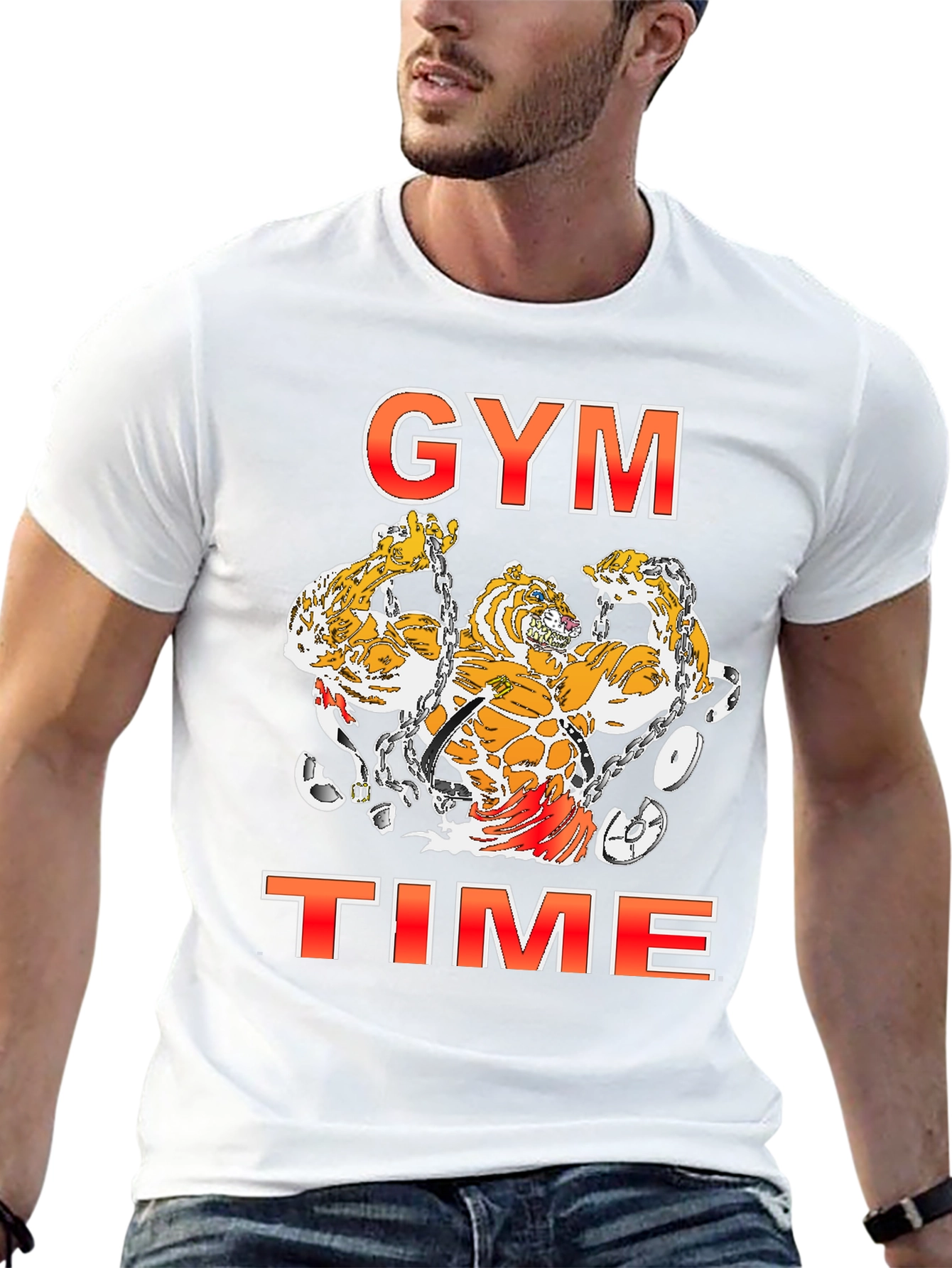 Camiseta Negra Estampada Gym Time con Tigres Musculosos