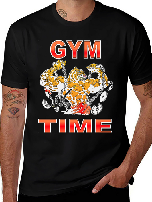 Camiseta Negra Estampada Gym Time con Tigres Musculosos