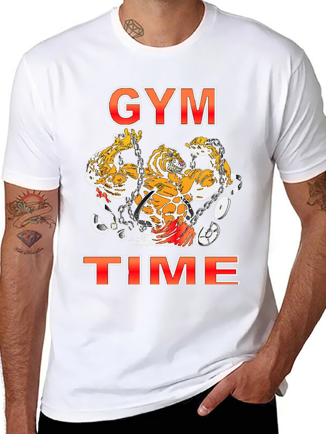 Camiseta Negra Estampada Gym Time con Tigres Musculosos