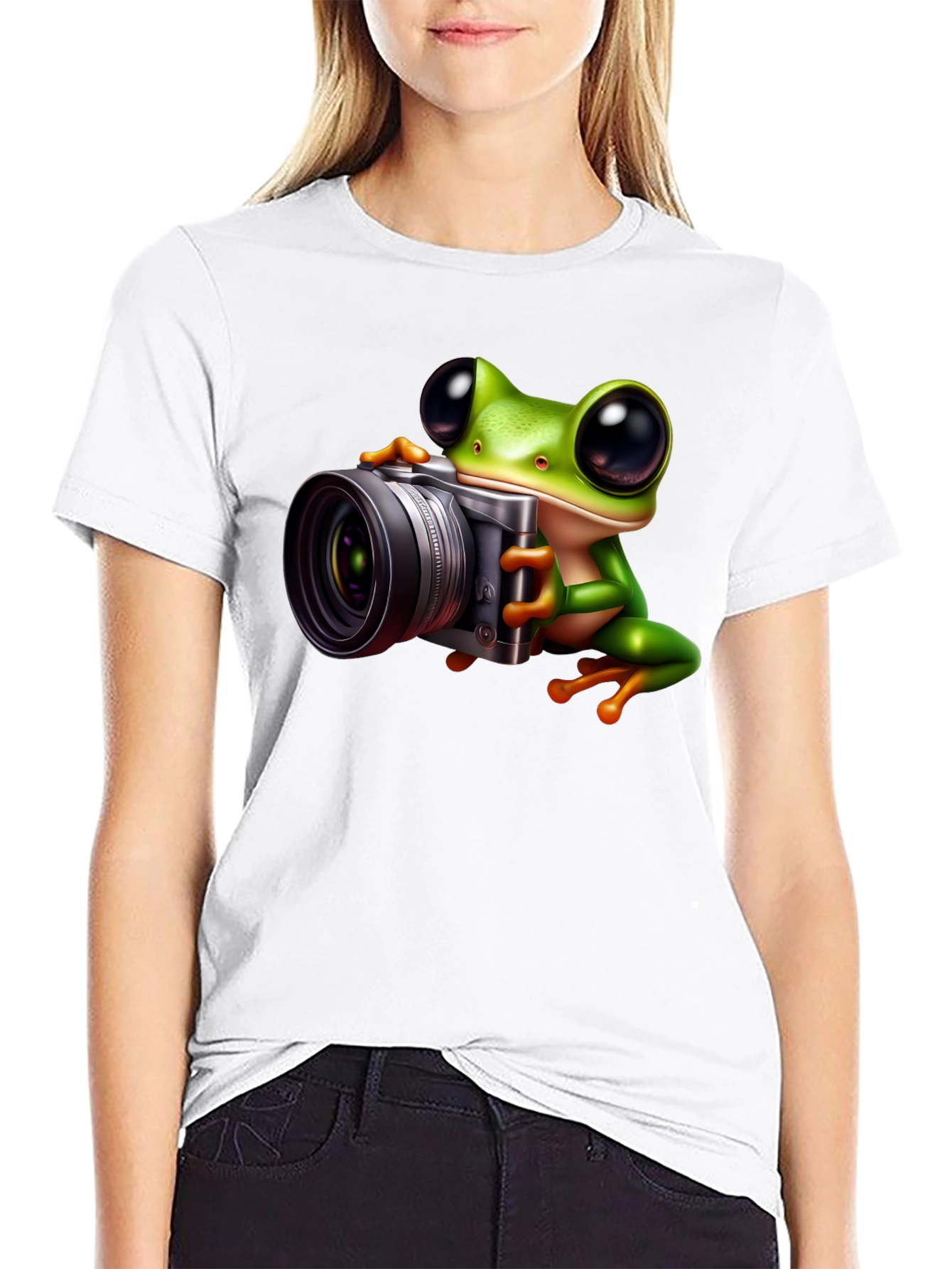 Camiseta Negra con Rana Fotógrafa