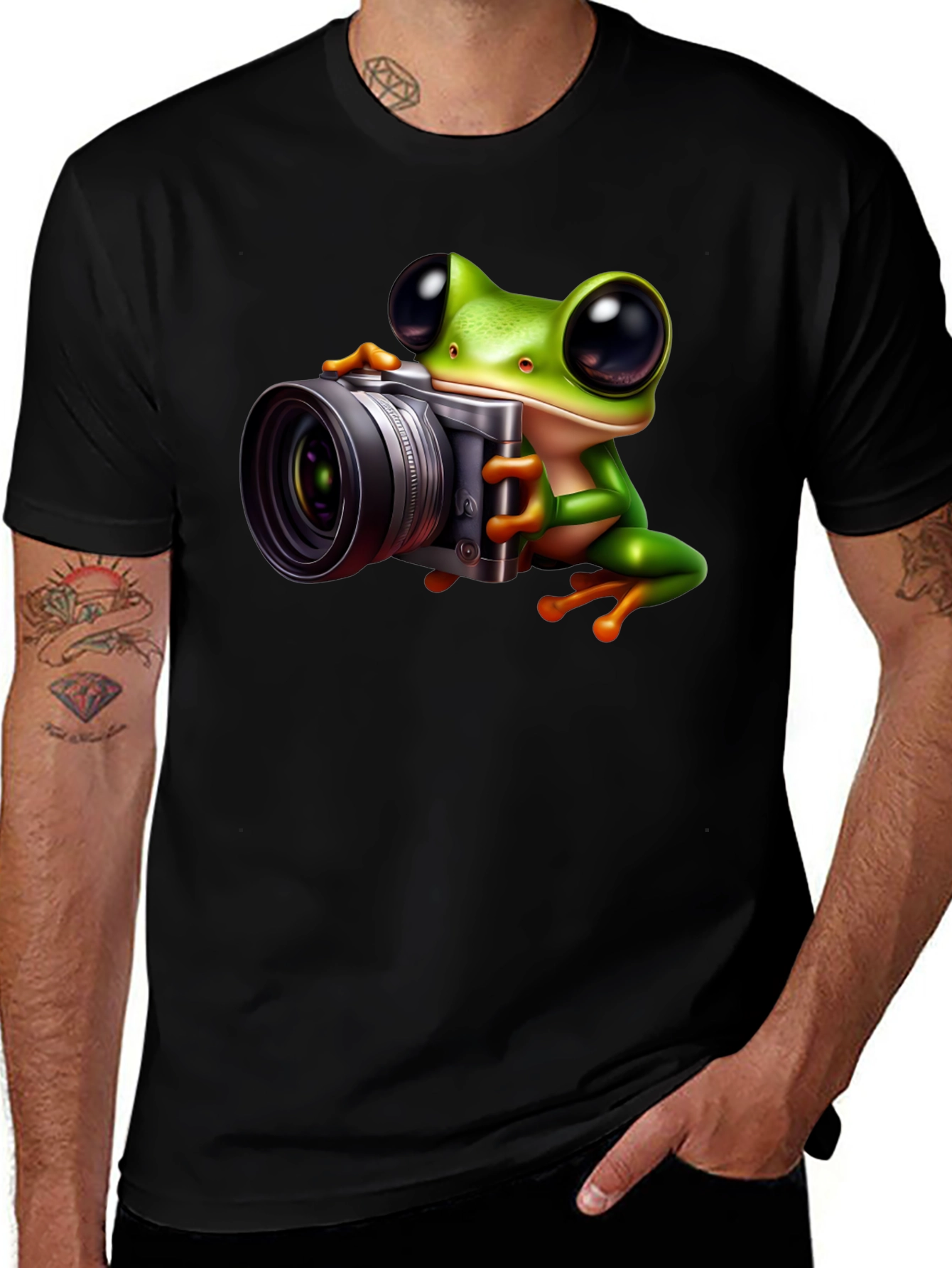 Camiseta Negra con Rana Fotógrafa