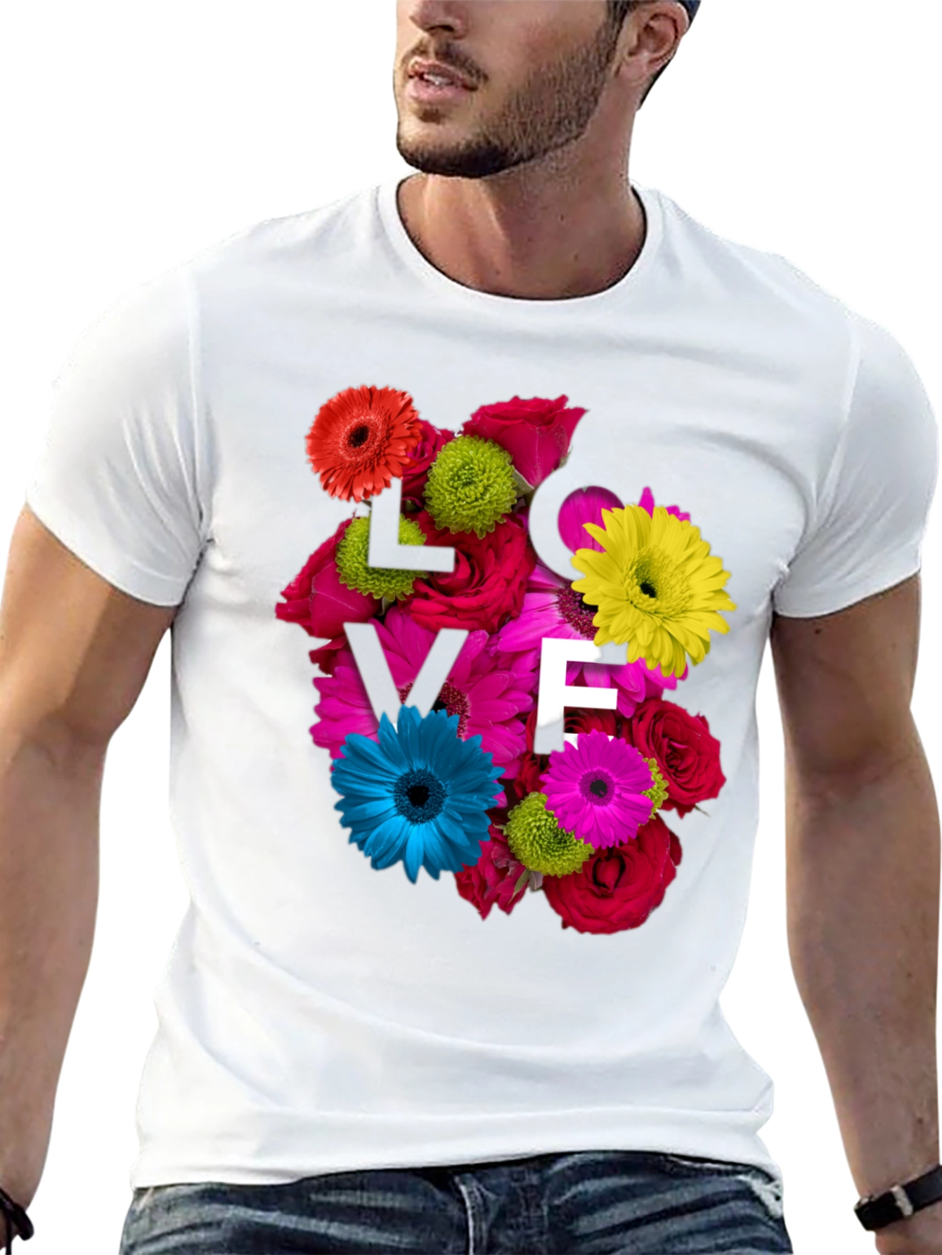 Camiseta Negra con Diseño Floral LOVE