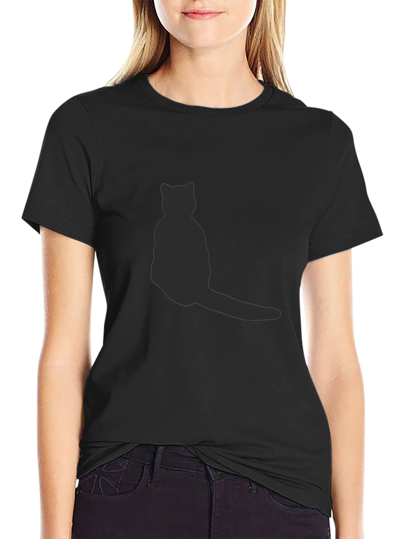 Camiseta Negra con Silueta de Gato