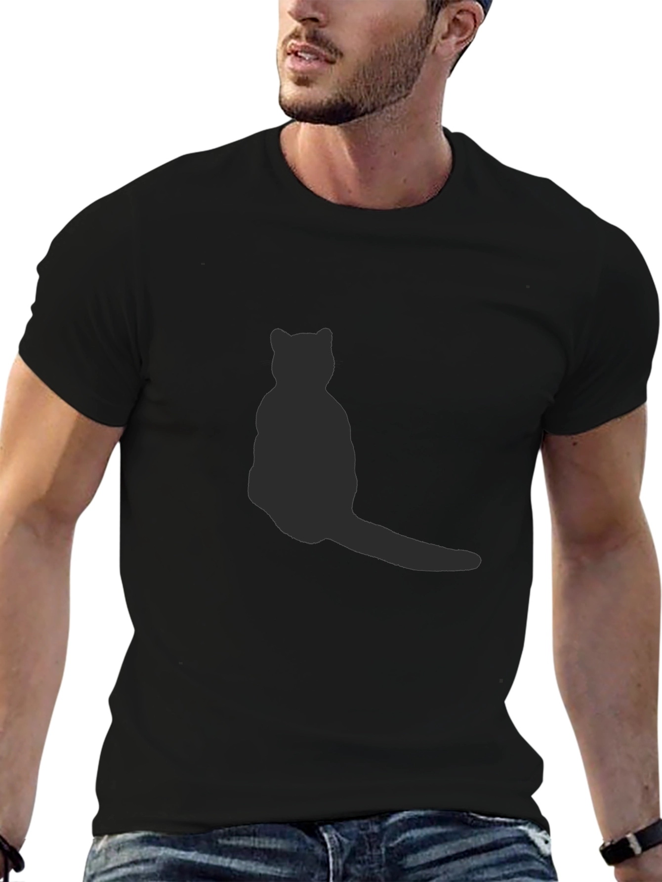 Camiseta Negra con Silueta de Gato