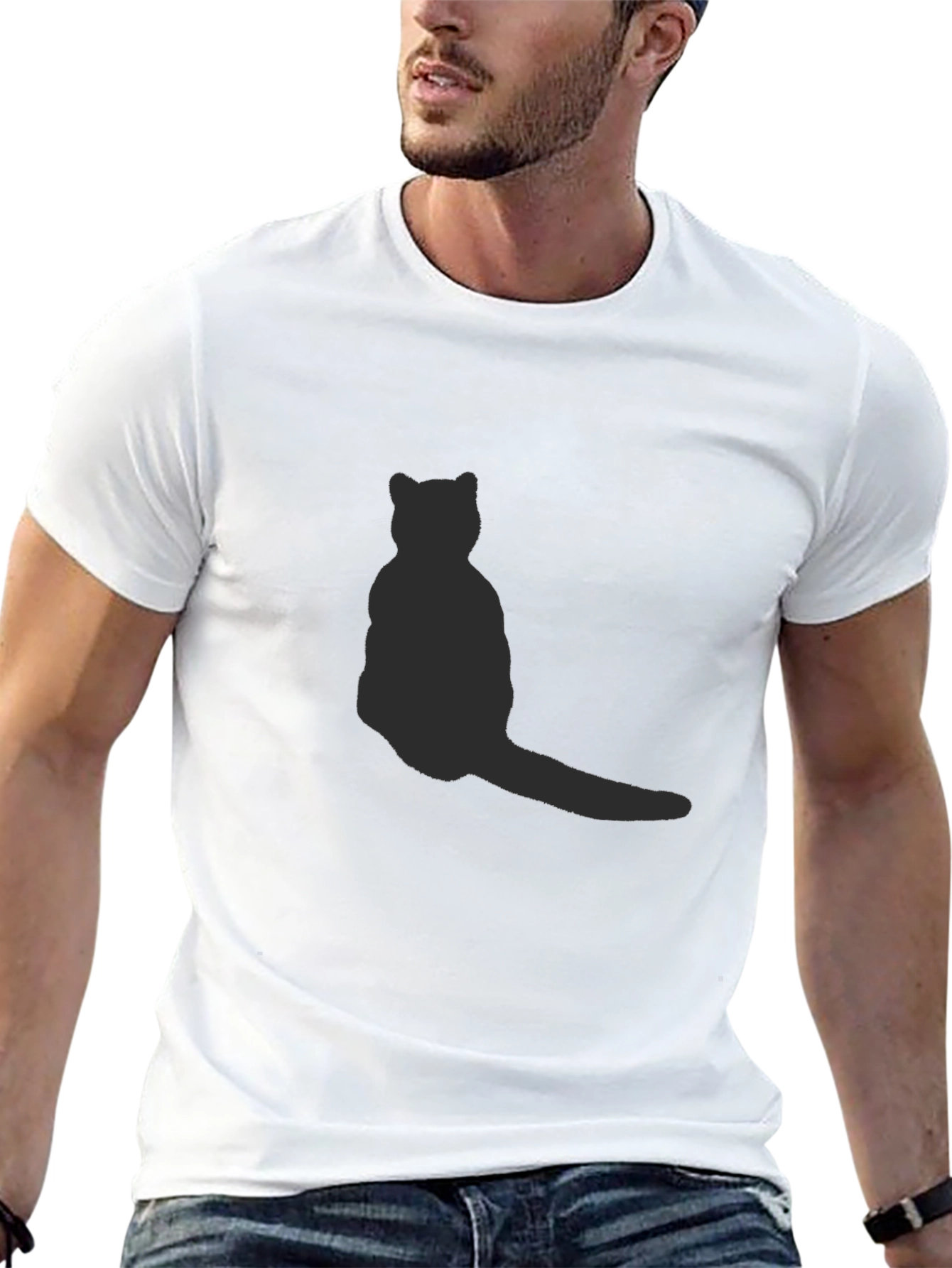 Camiseta Negra con Silueta de Gato