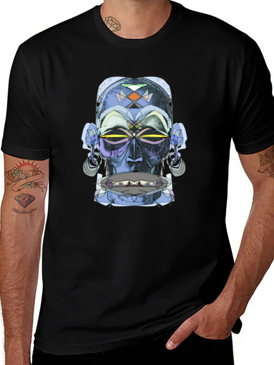 Camiseta Negra con Diseño Abstracto Tribal