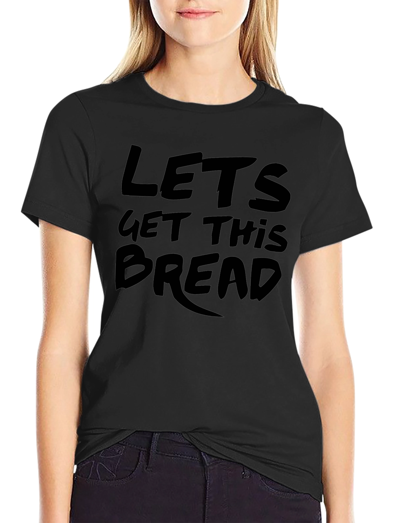 Camiseta Negra con Estampado Lets Get This Bread