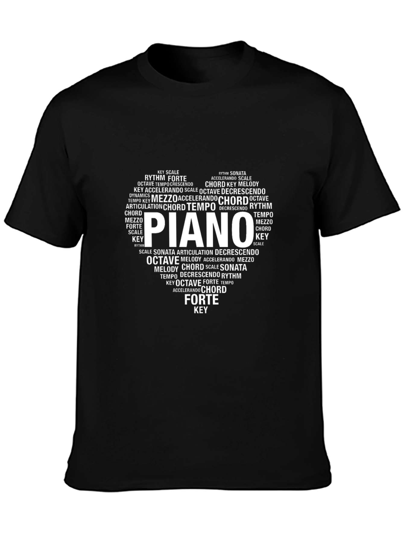 Camiseta Negra Hombre Diseño Musical Piano